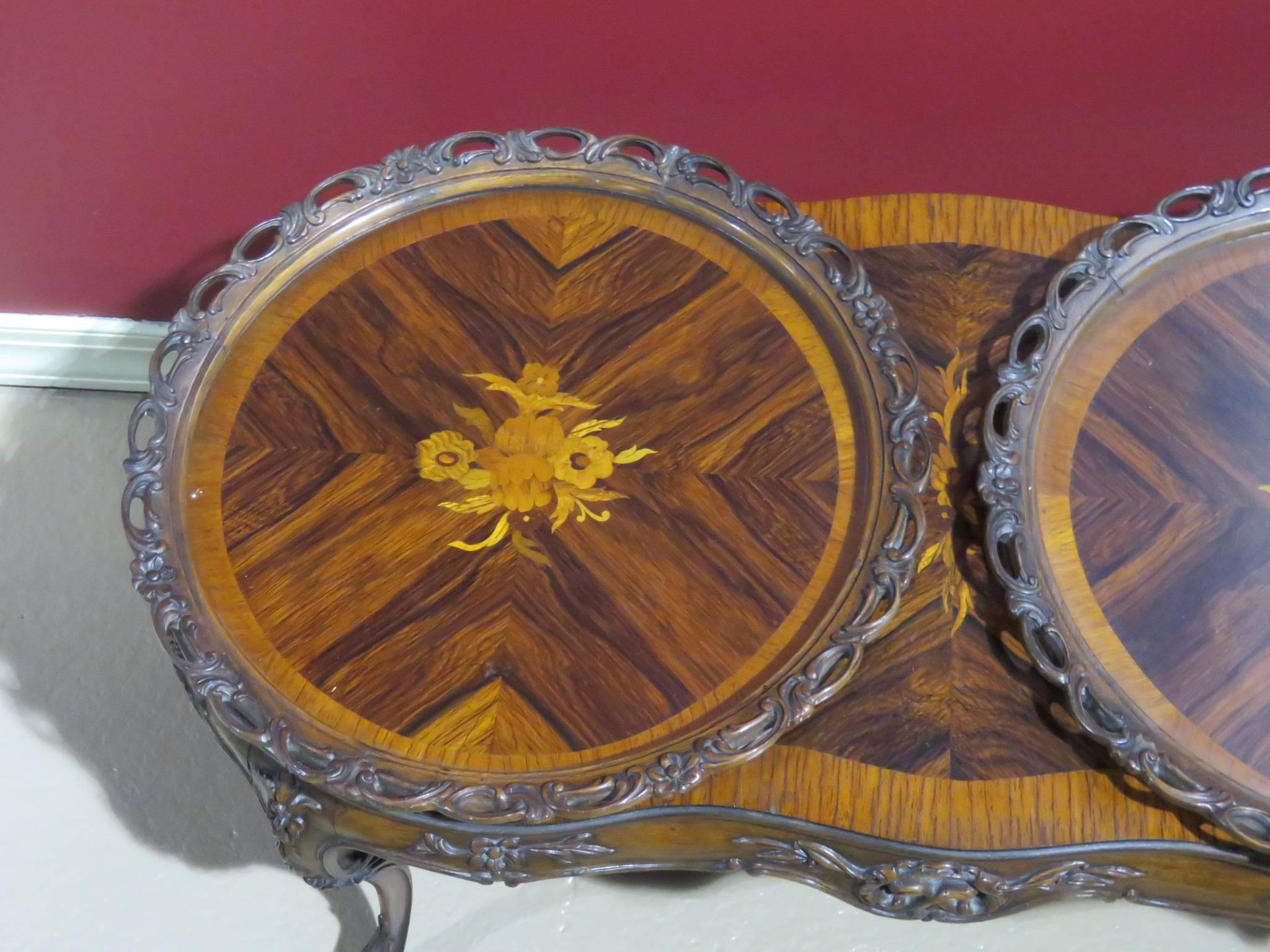 20th Century Louis XVI Style Parquetry Inlaid Tray Top Coffee Table