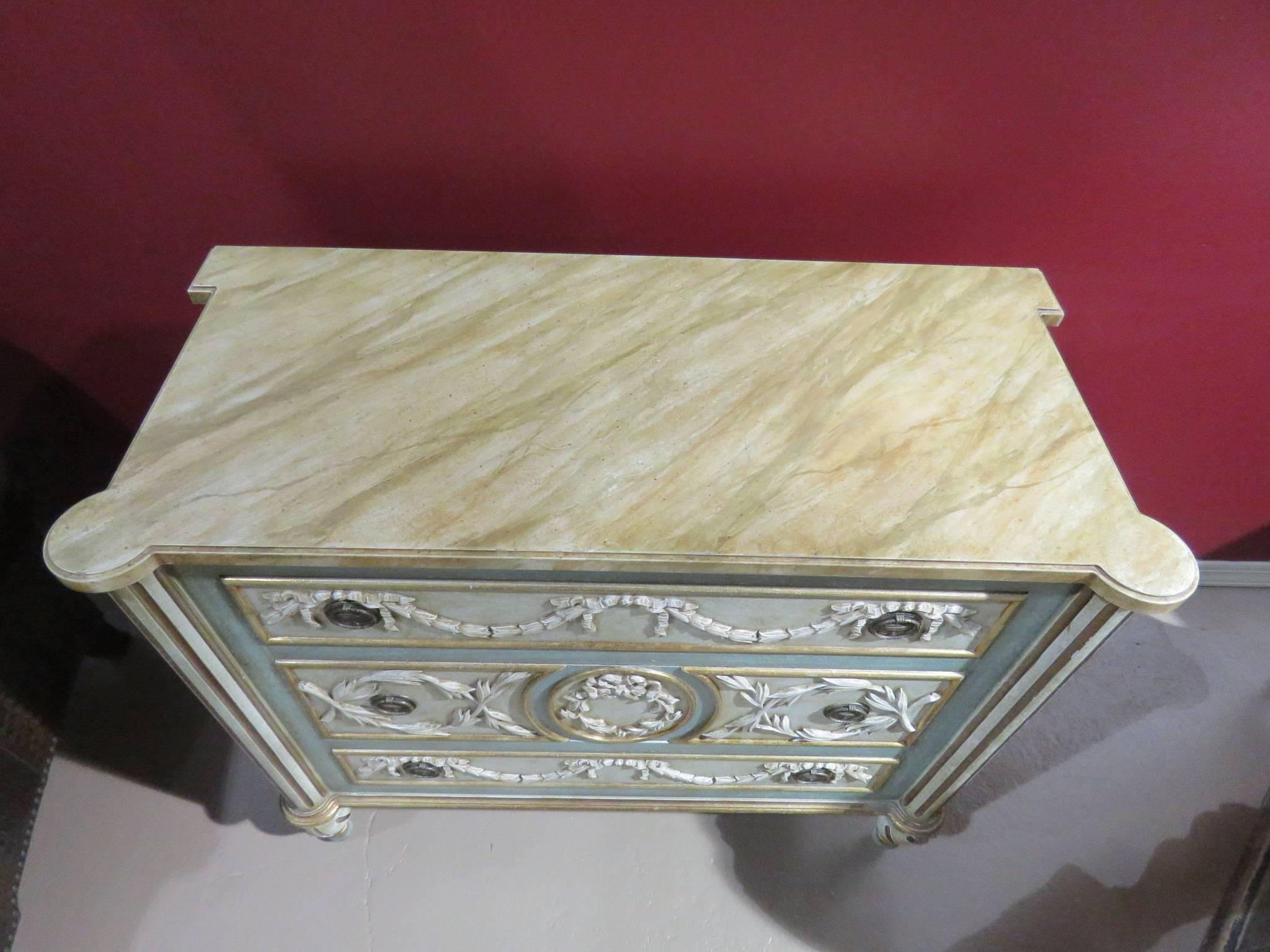 French Style Cream & Turquoise Painted Commode 3