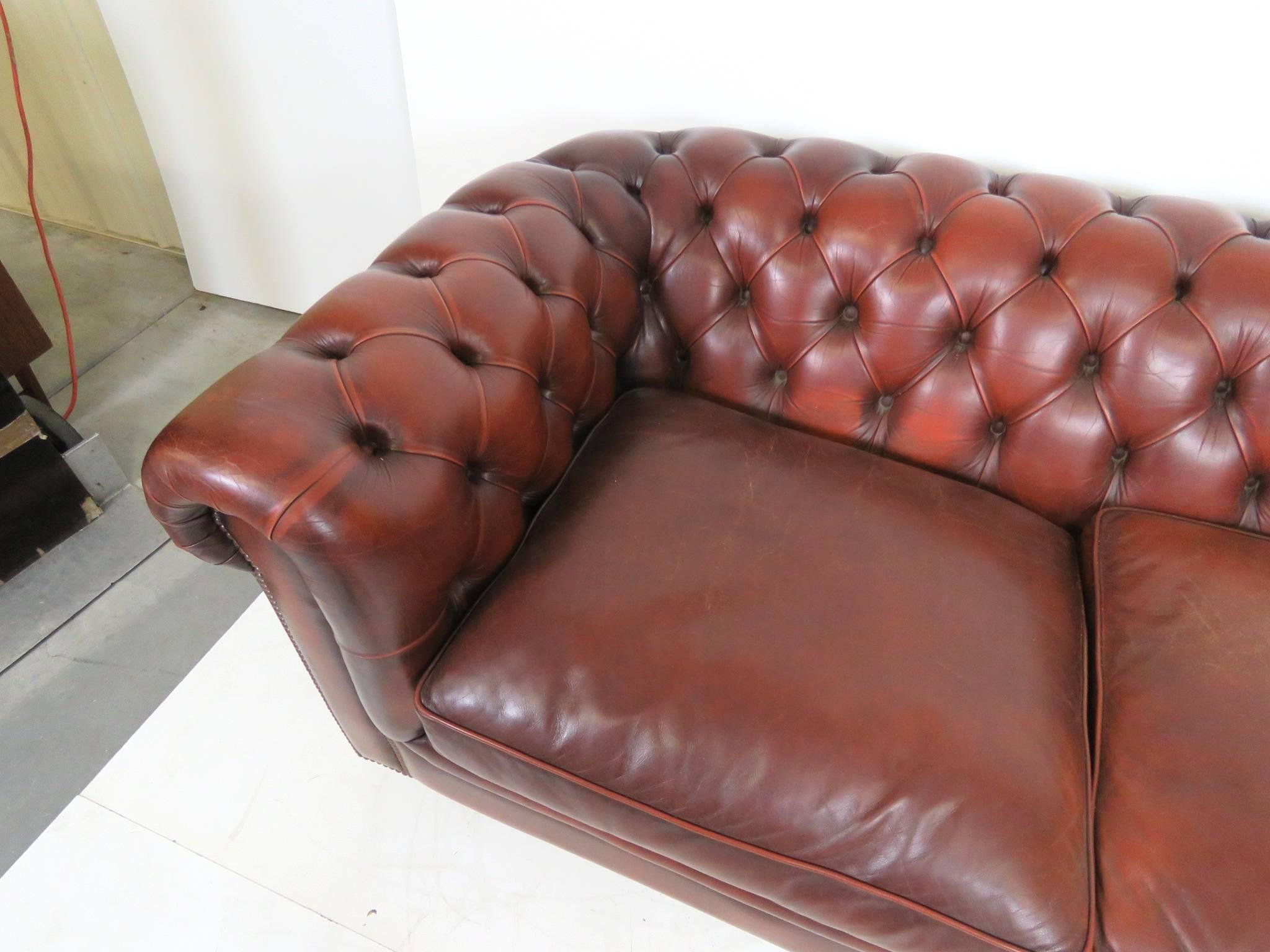 20th Century Antique English Leather Chesterfield Sofa