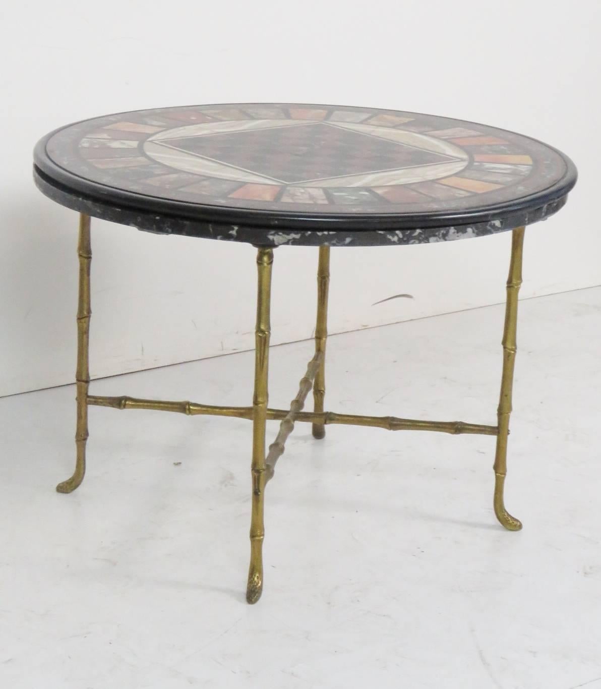 Pietra Dura Faux Bamboo Brass Marble-Top Game Table In Good Condition In Swedesboro, NJ