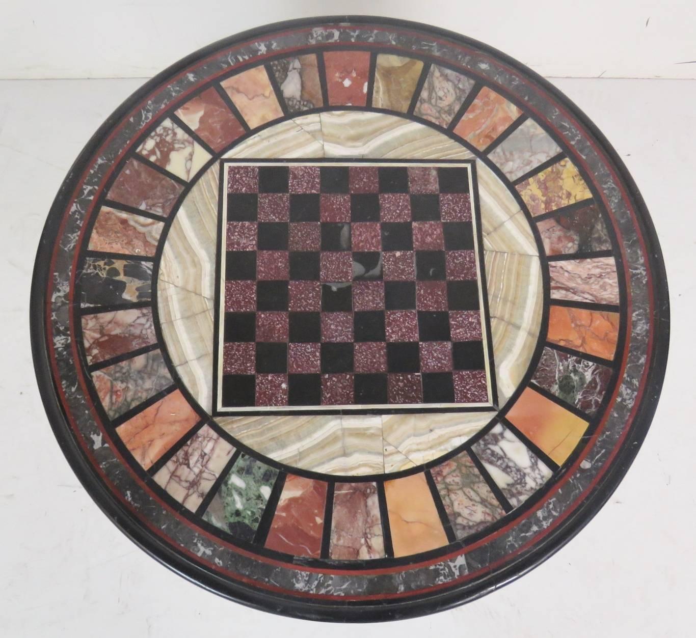 Pietra Dura marble top game table with a faux bamboo brass base.