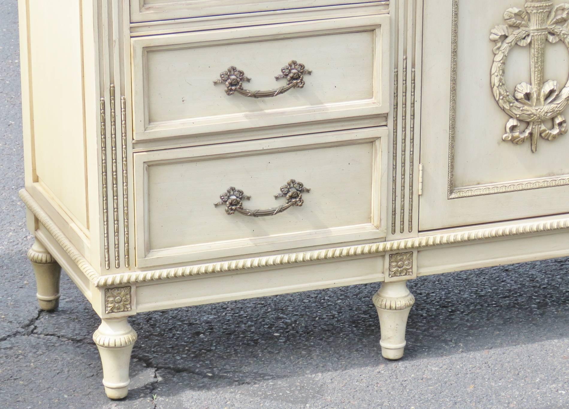 Davis Swedish Style Distressed Cream Painted Carved Sideboard 3