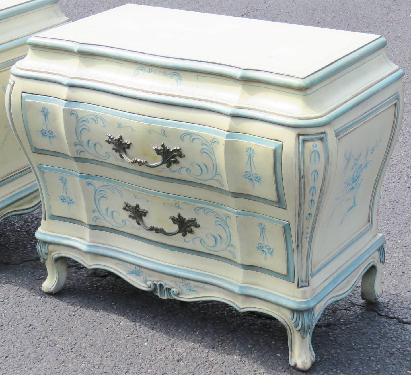 20th Century Pair of Karges Paint Decorated Bombe Commodes