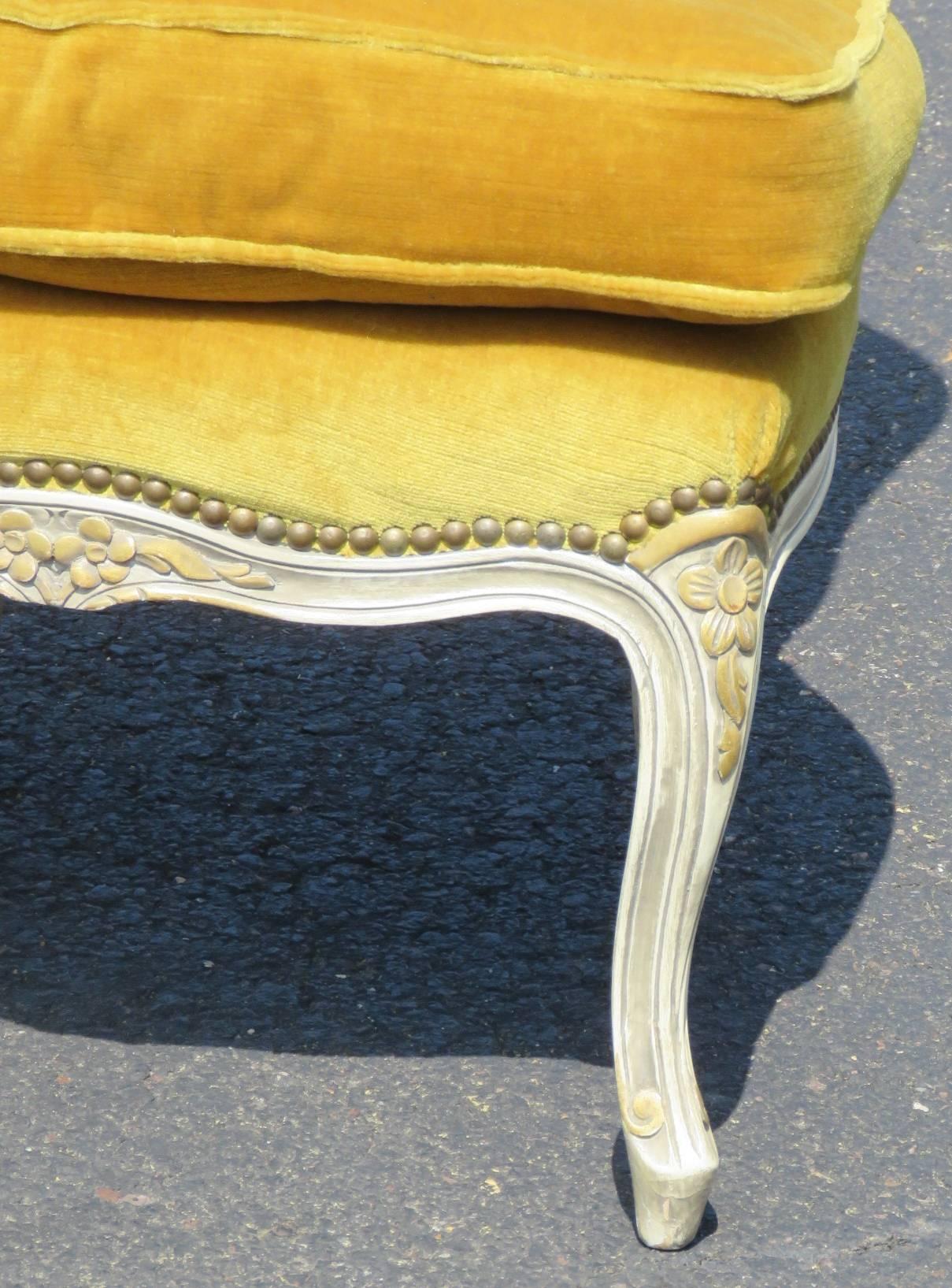 Pair of Louis XVI Style Distressed Painted Tufted Slipper Chairs In Good Condition In Swedesboro, NJ