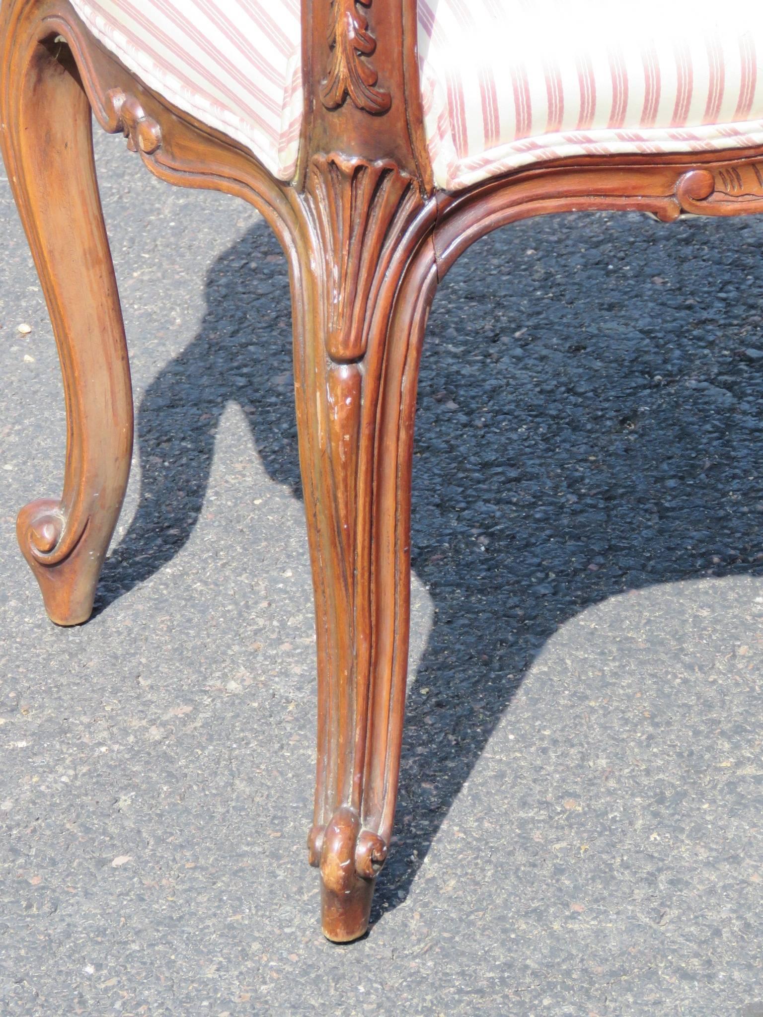 Louis XV Style Walnut Carved Upholstered Bench 1