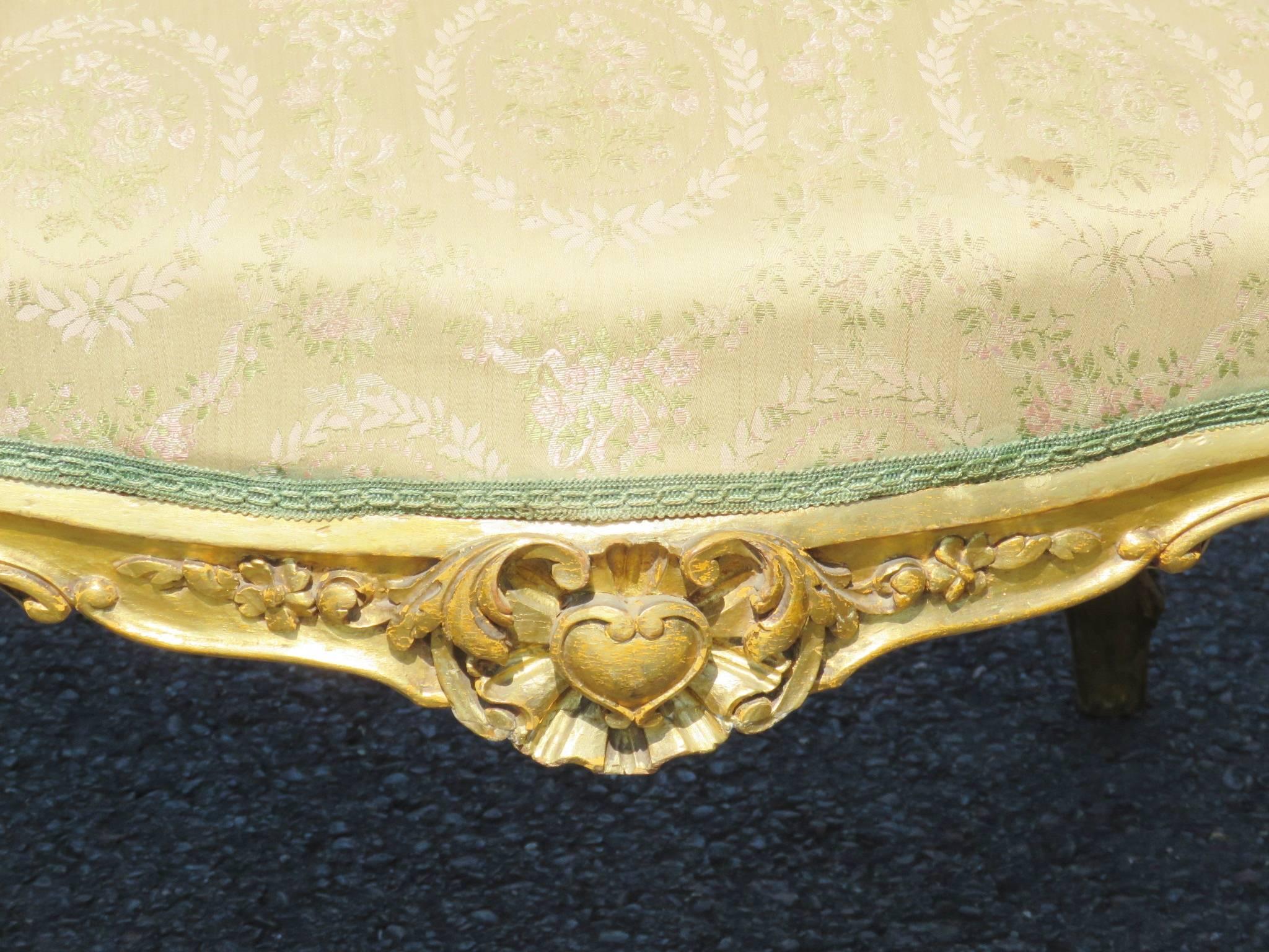 20th Century Pair of Louis XVI Style Gilt Carved Upholstered Fauteuils