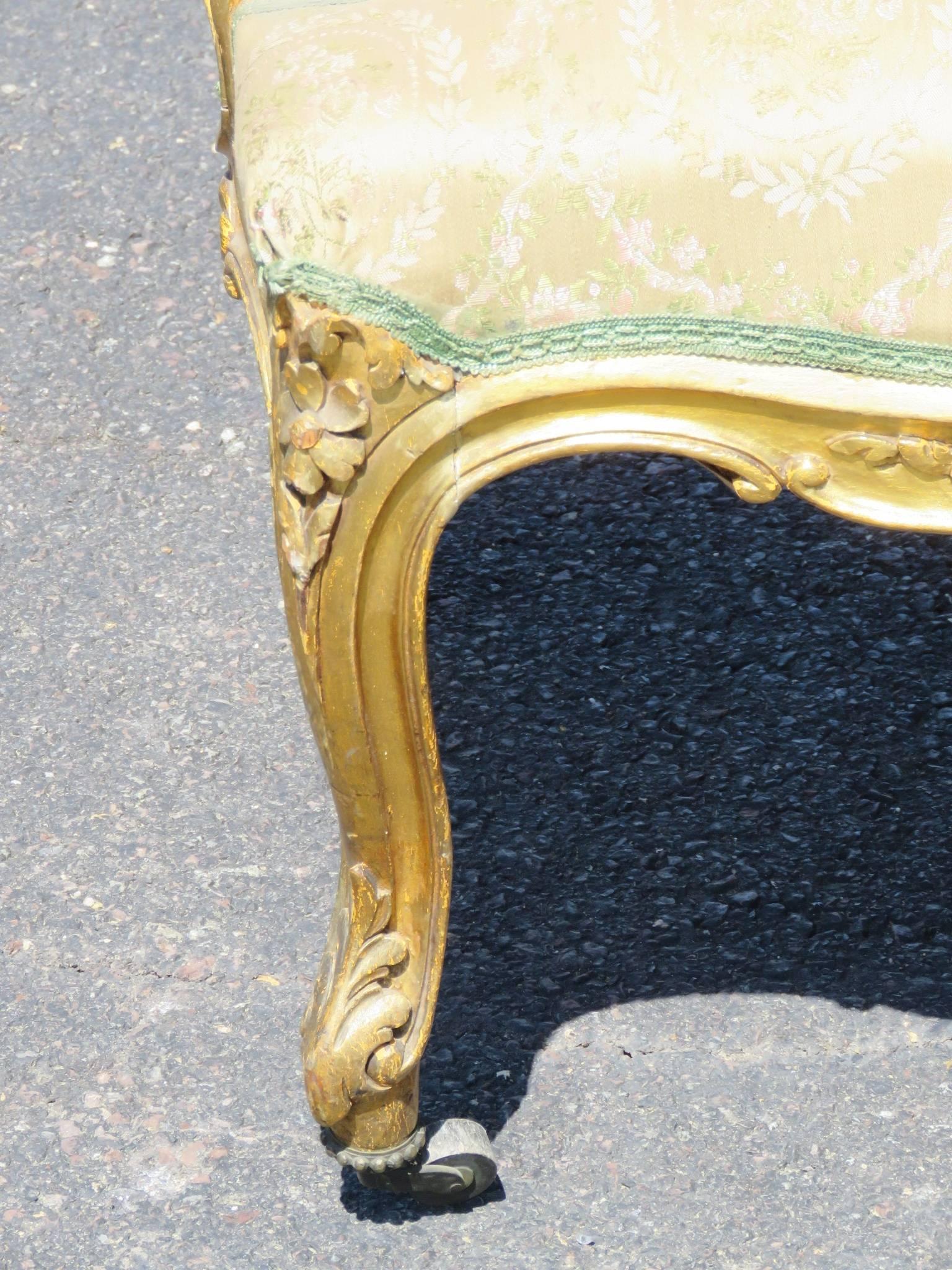 Pair of Louis XVI Style Gilt Carved Upholstered Fauteuils 2