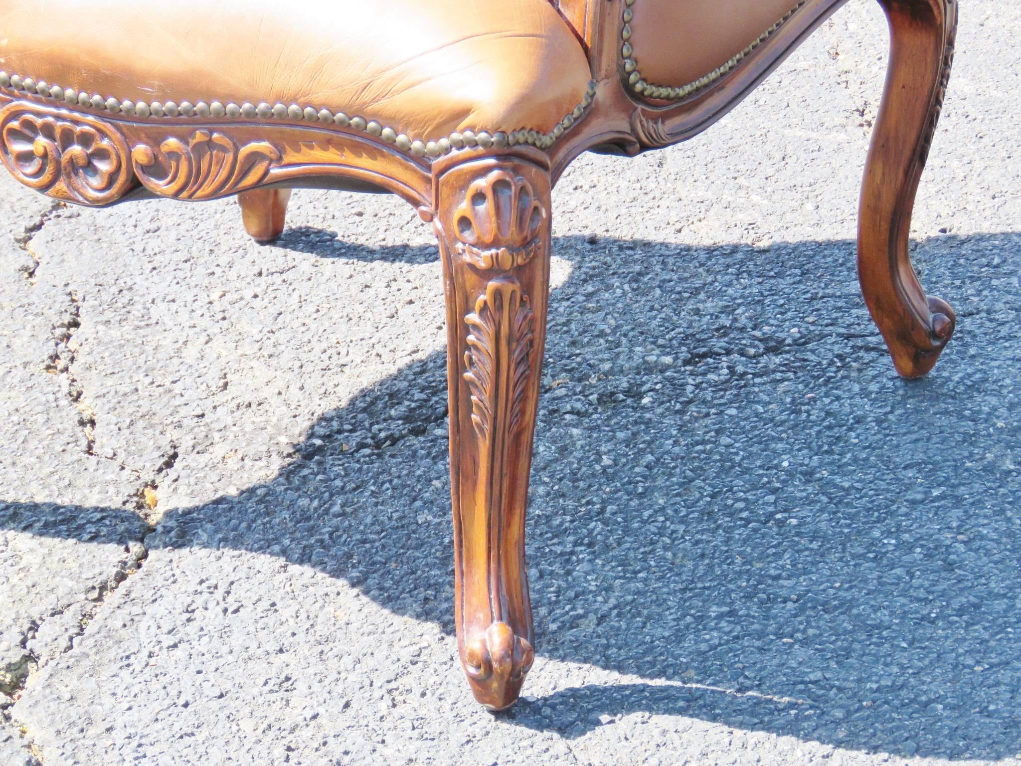 20th Century Louis XVI Style Leather Wing Chair