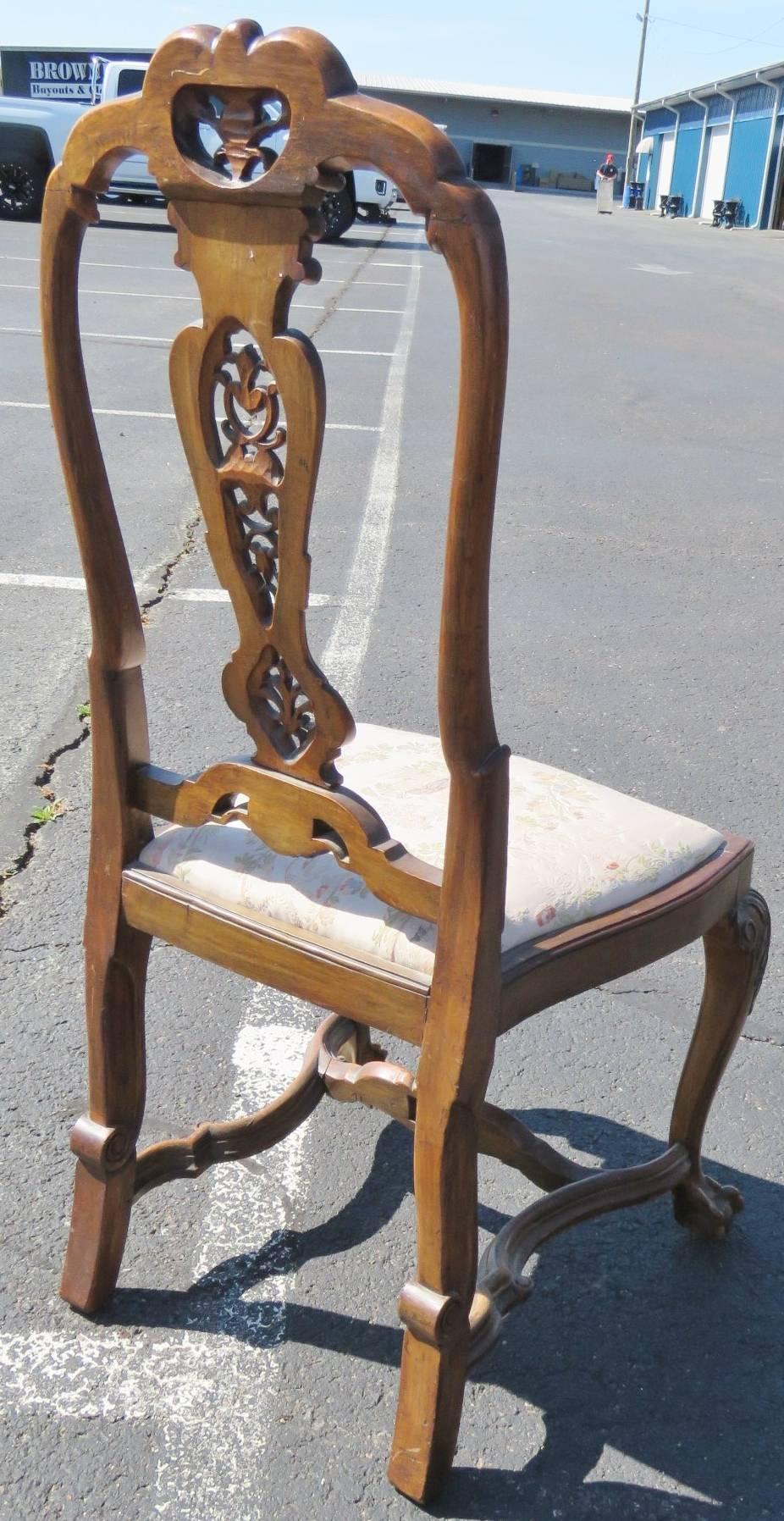 Eight Ball and Claw Carved Upholstered Dining Chairs In Good Condition In Swedesboro, NJ