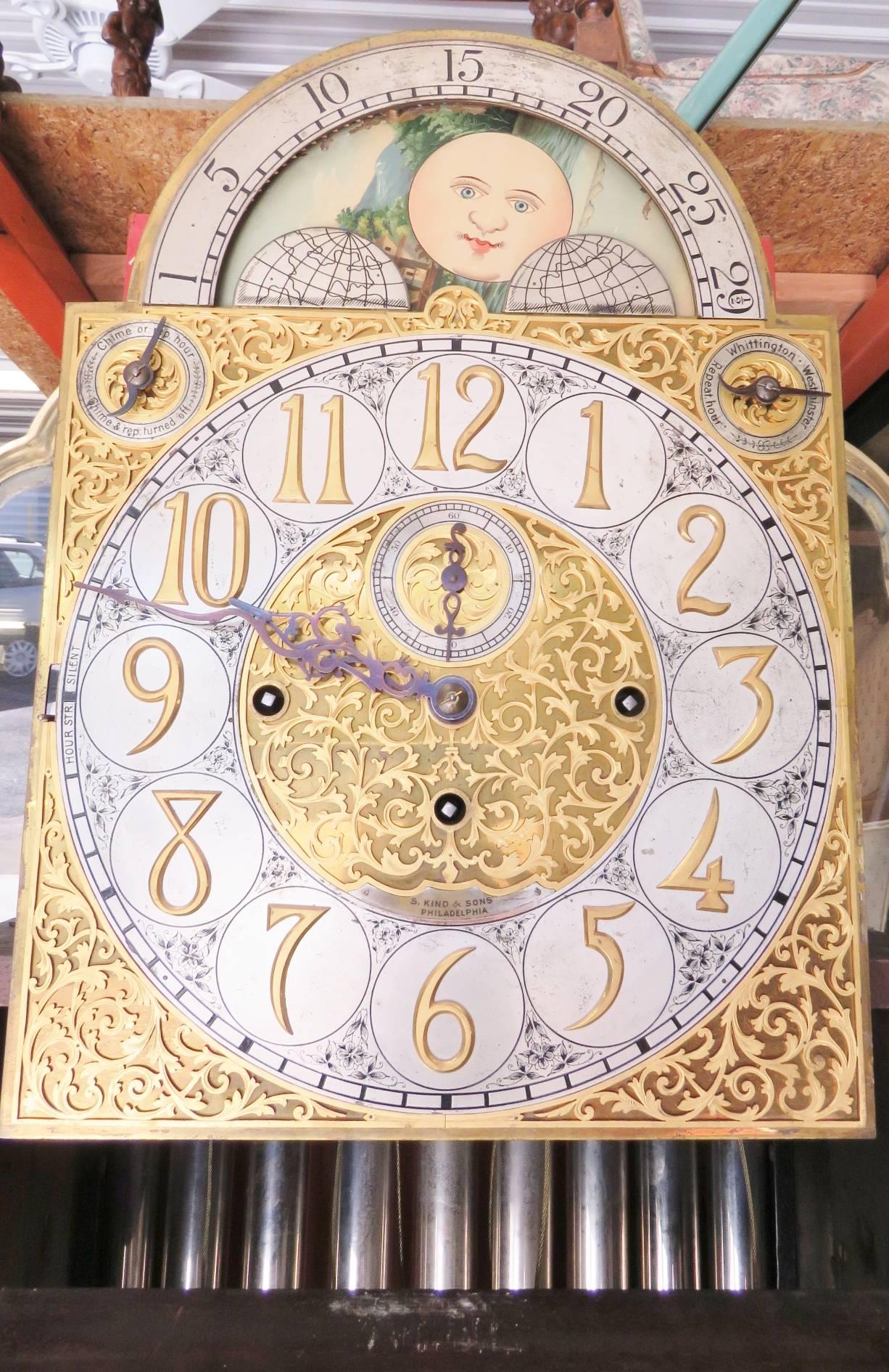 S. Kind & Sons Philadelphia Mahogany Grandfather's Clock 2