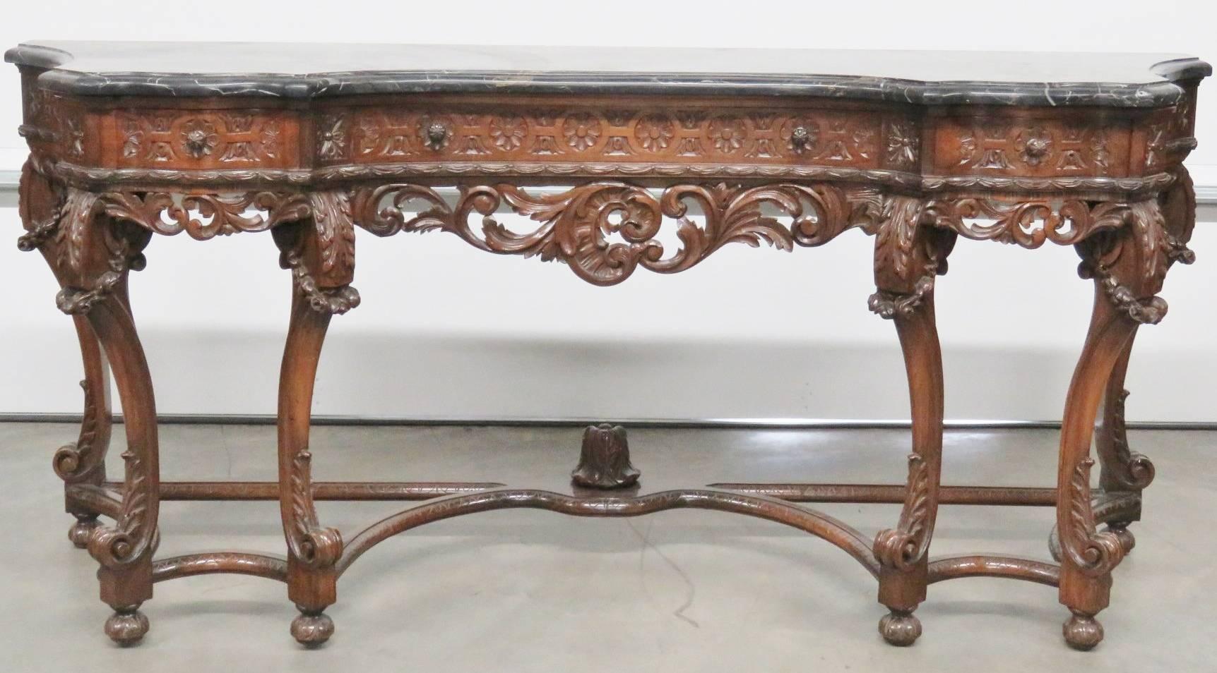 Italian Style Carved Marble-Top Console Table In Good Condition In Swedesboro, NJ