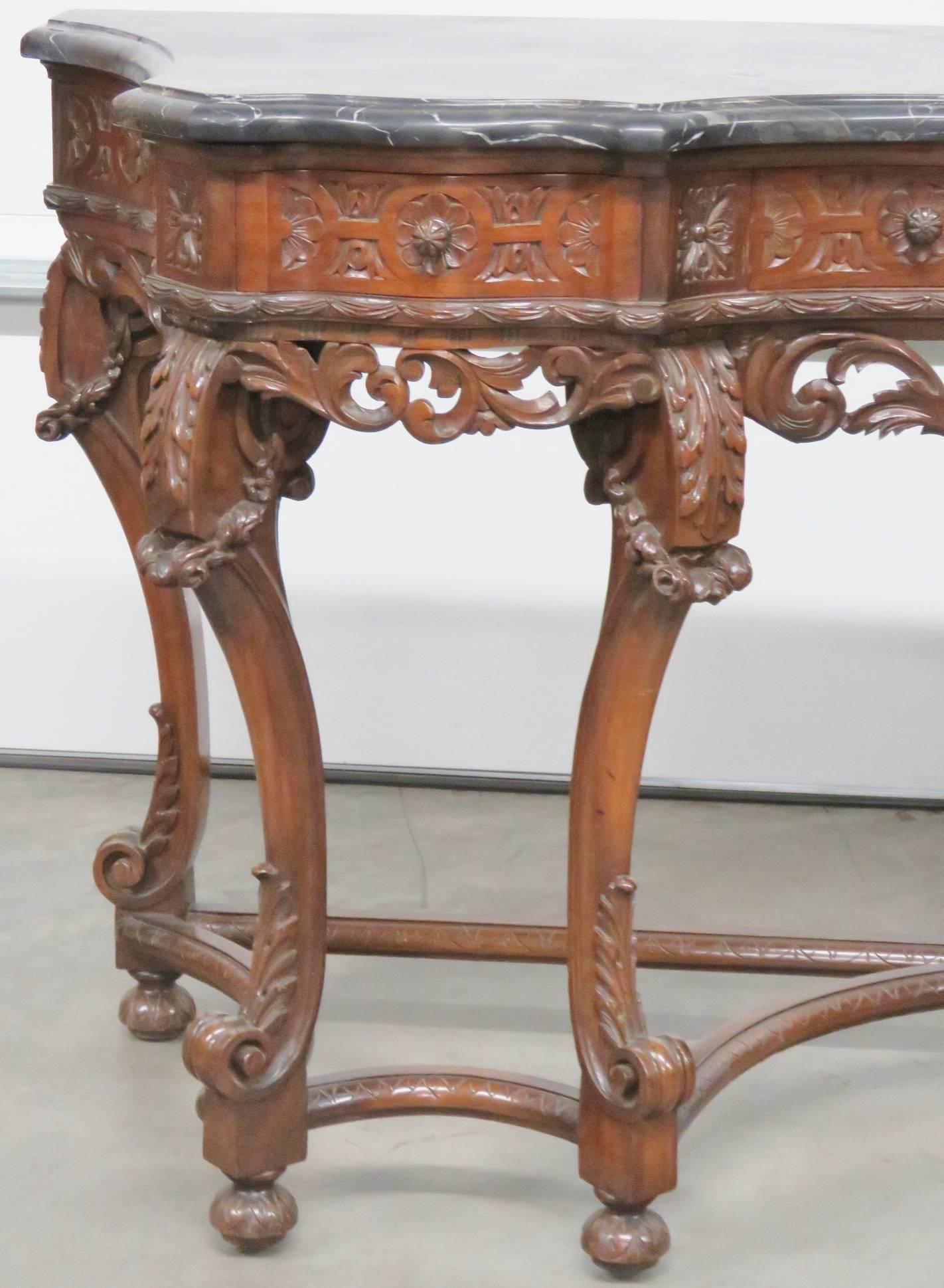 Italian Style Carved Marble-Top Console Table 1