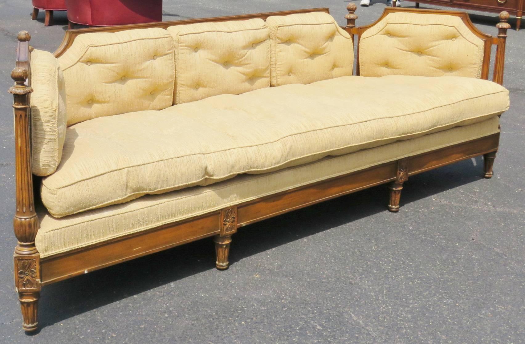 Directoire Style Carved Walnut Tufted Sofa In Good Condition In Swedesboro, NJ