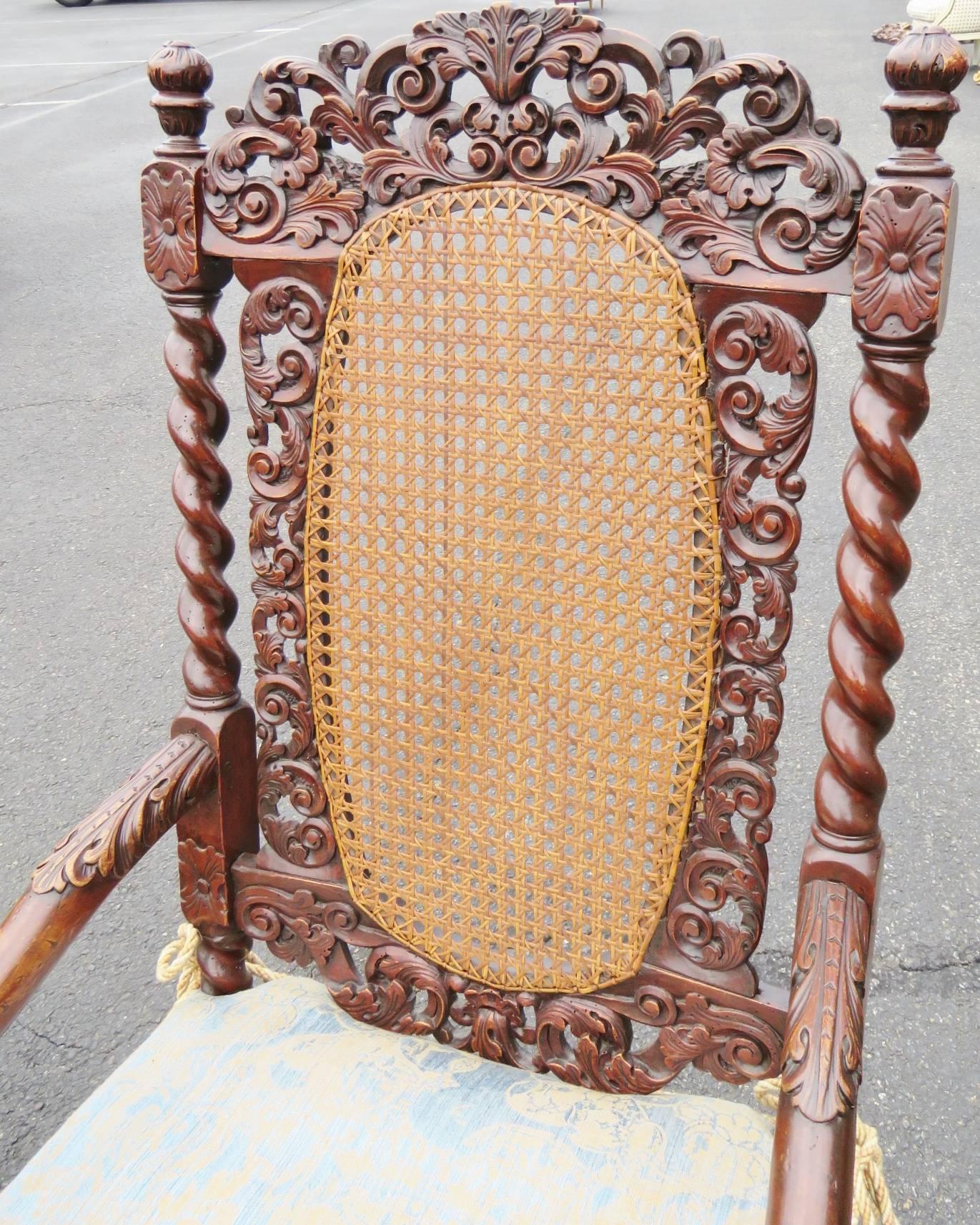 Pair of Barley Twist Caned Throne Chairs In Good Condition In Swedesboro, NJ