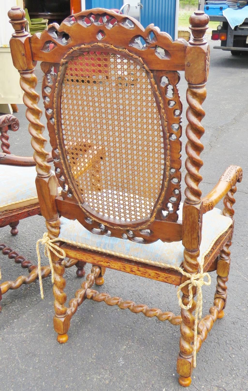 Pair of Barley Twist Caned Throne Chairs 1
