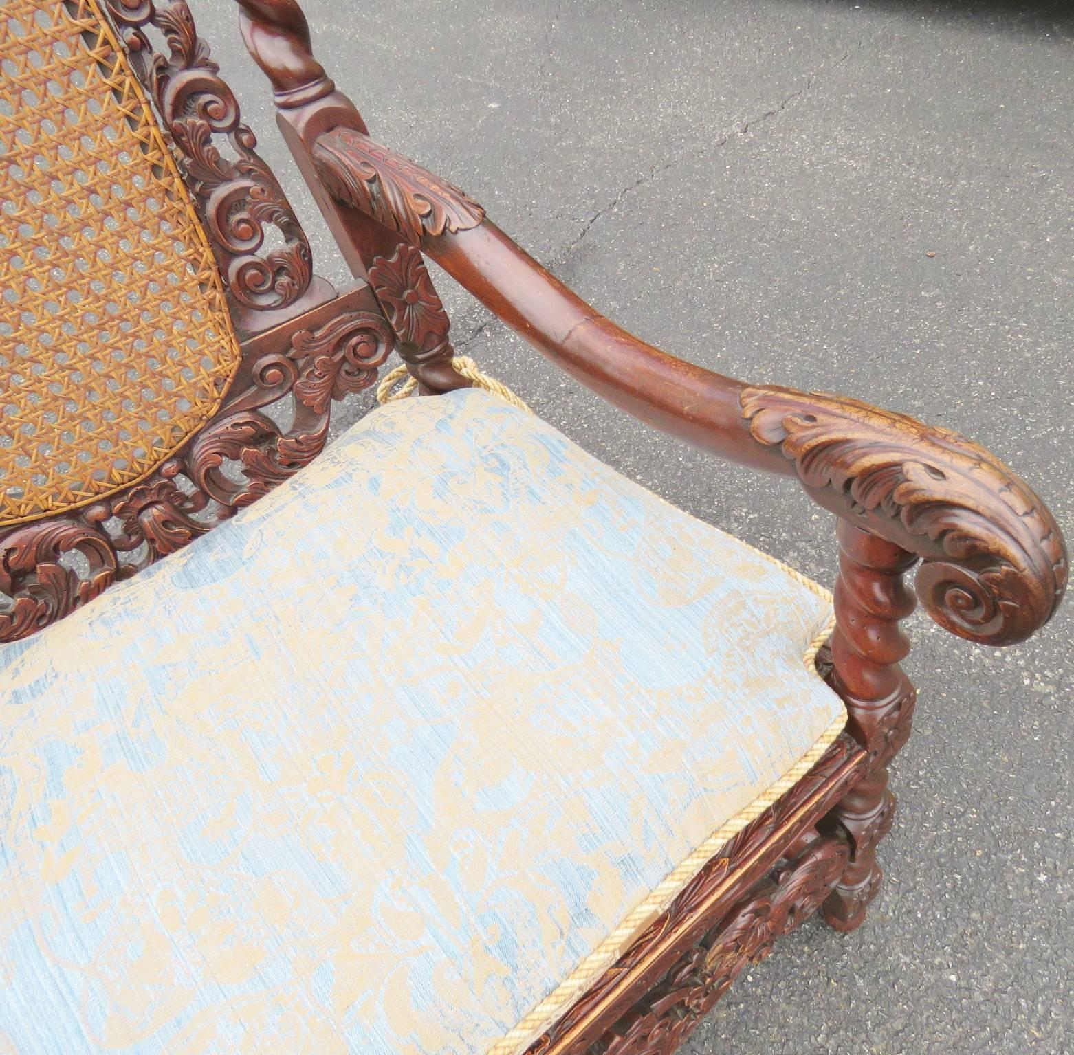 Pair of Barley Twist Caned Throne Chairs 3