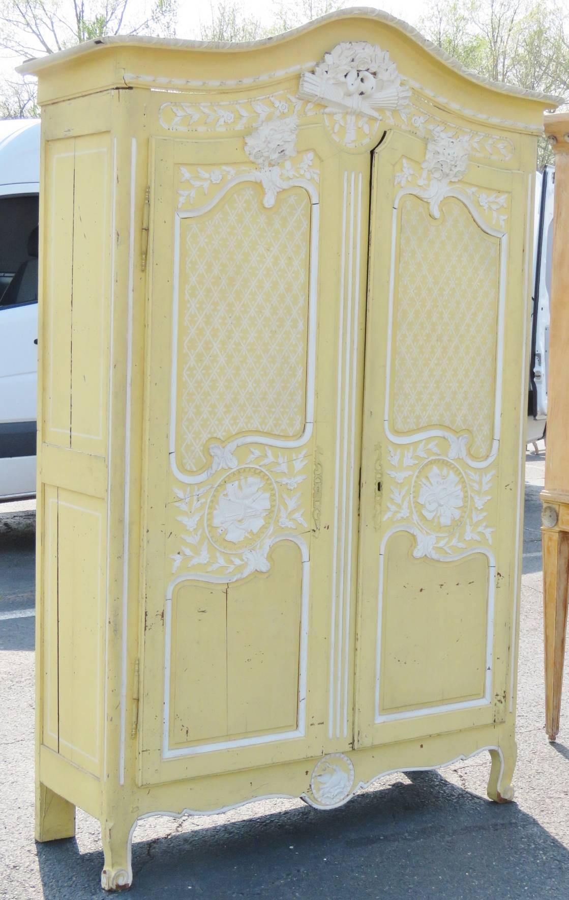 19th Century Antique Paint Decorated Armoire