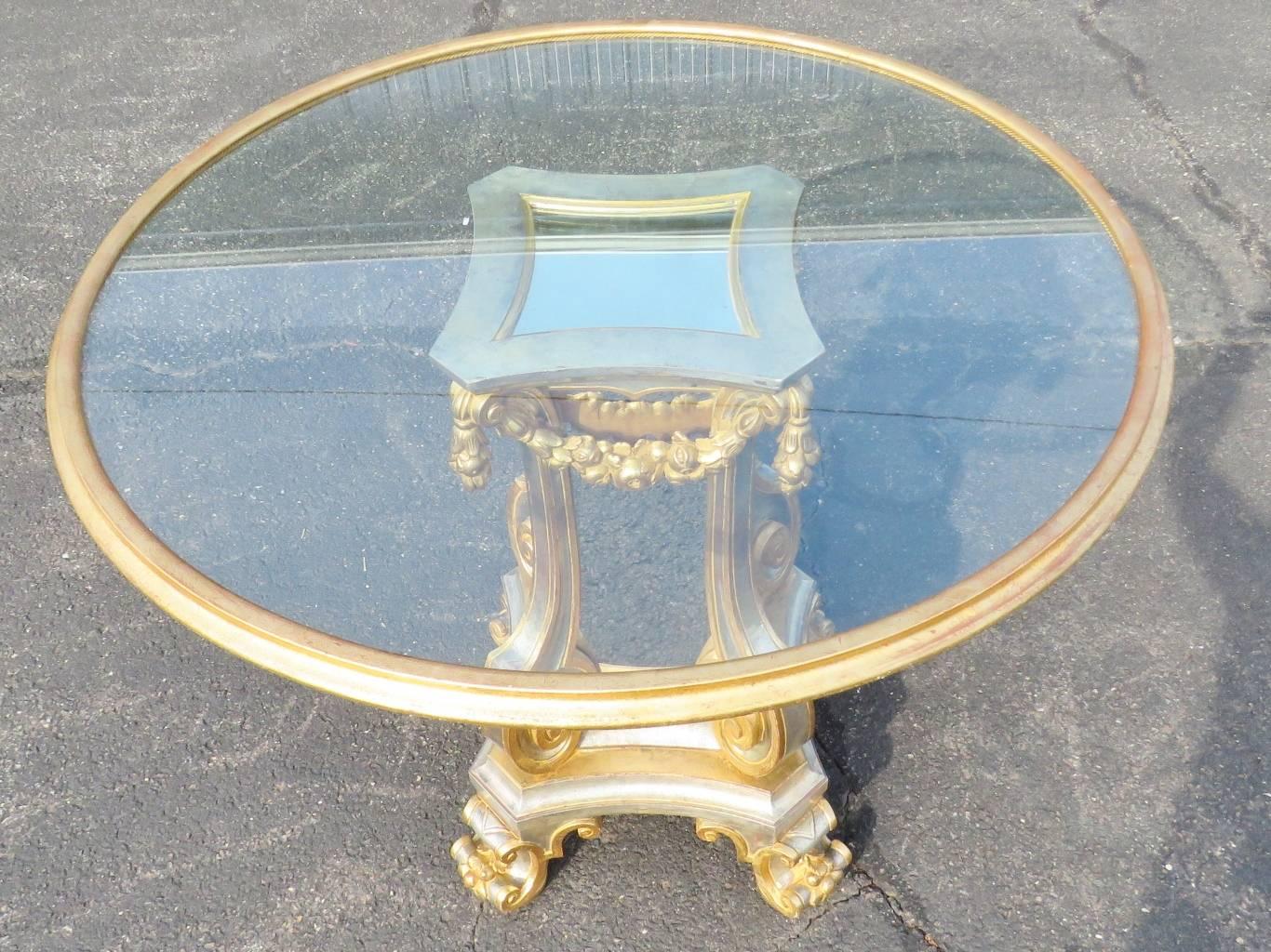 20th Century French Louis XV Parcel Gilt Silver and Gold Leaf Mirrored Center Table