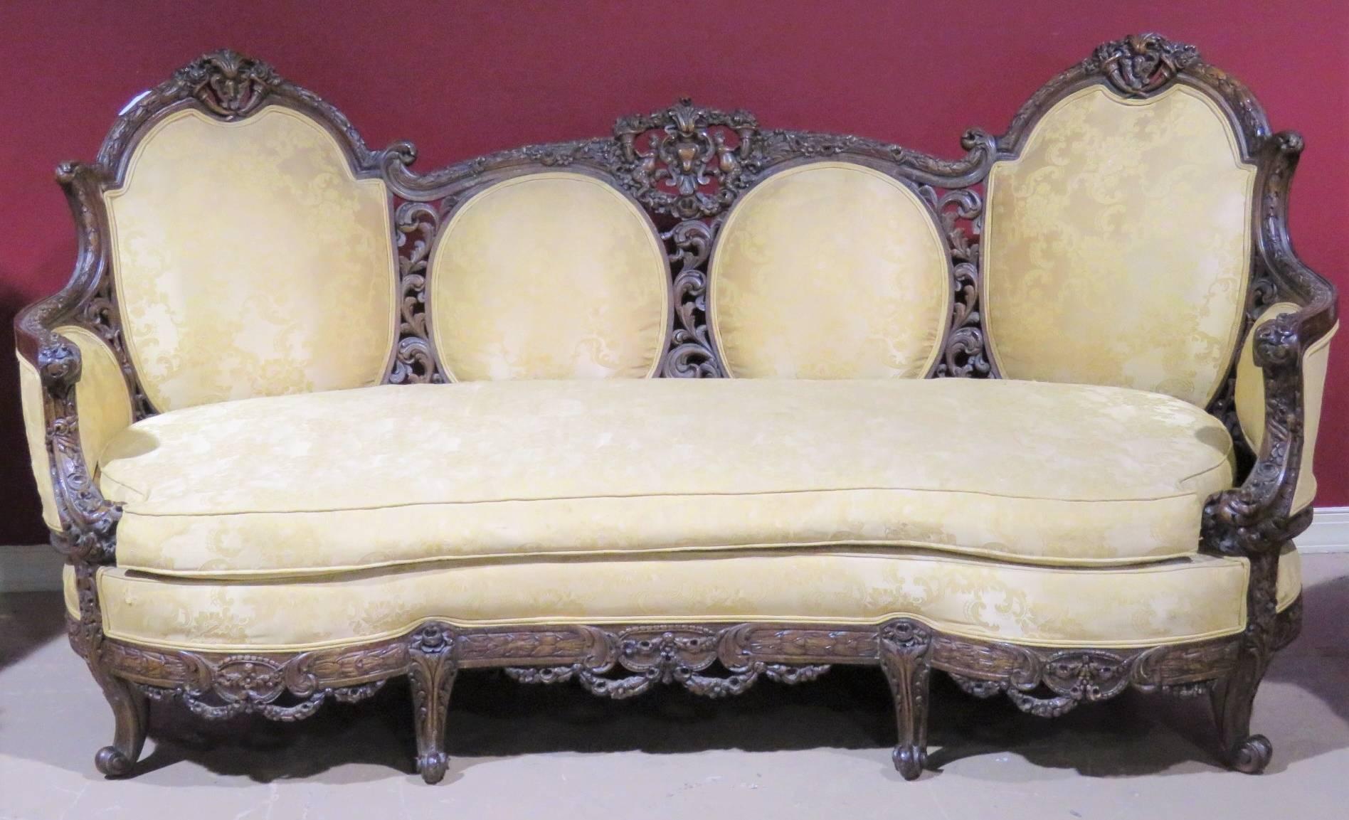 R.J. Horner Style Carved Walnut Settee and Bergere 3