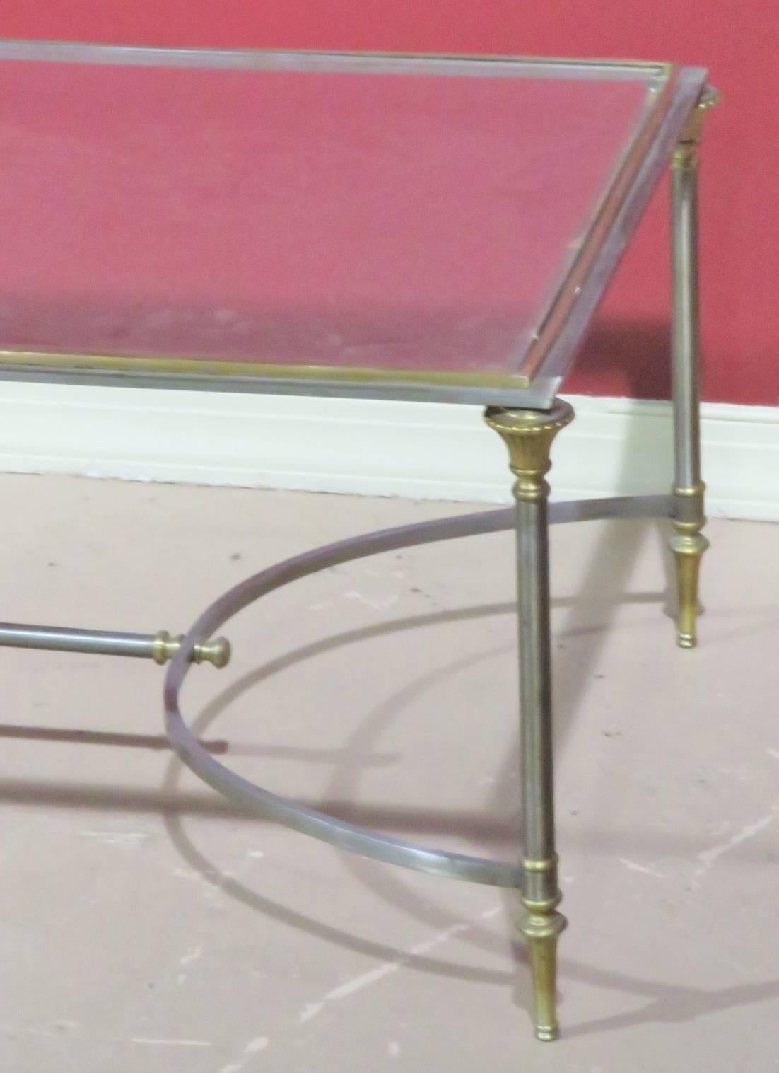 20th Century Maison Jansen Style Steel and Brass Glass top Coffee Table