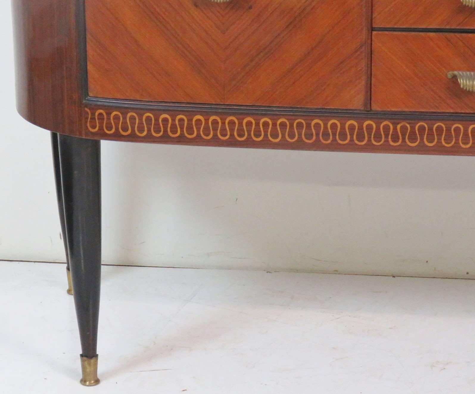 Buffa Modern Parquetry Inlaid Glasstop Sideboard In Good Condition In Swedesboro, NJ
