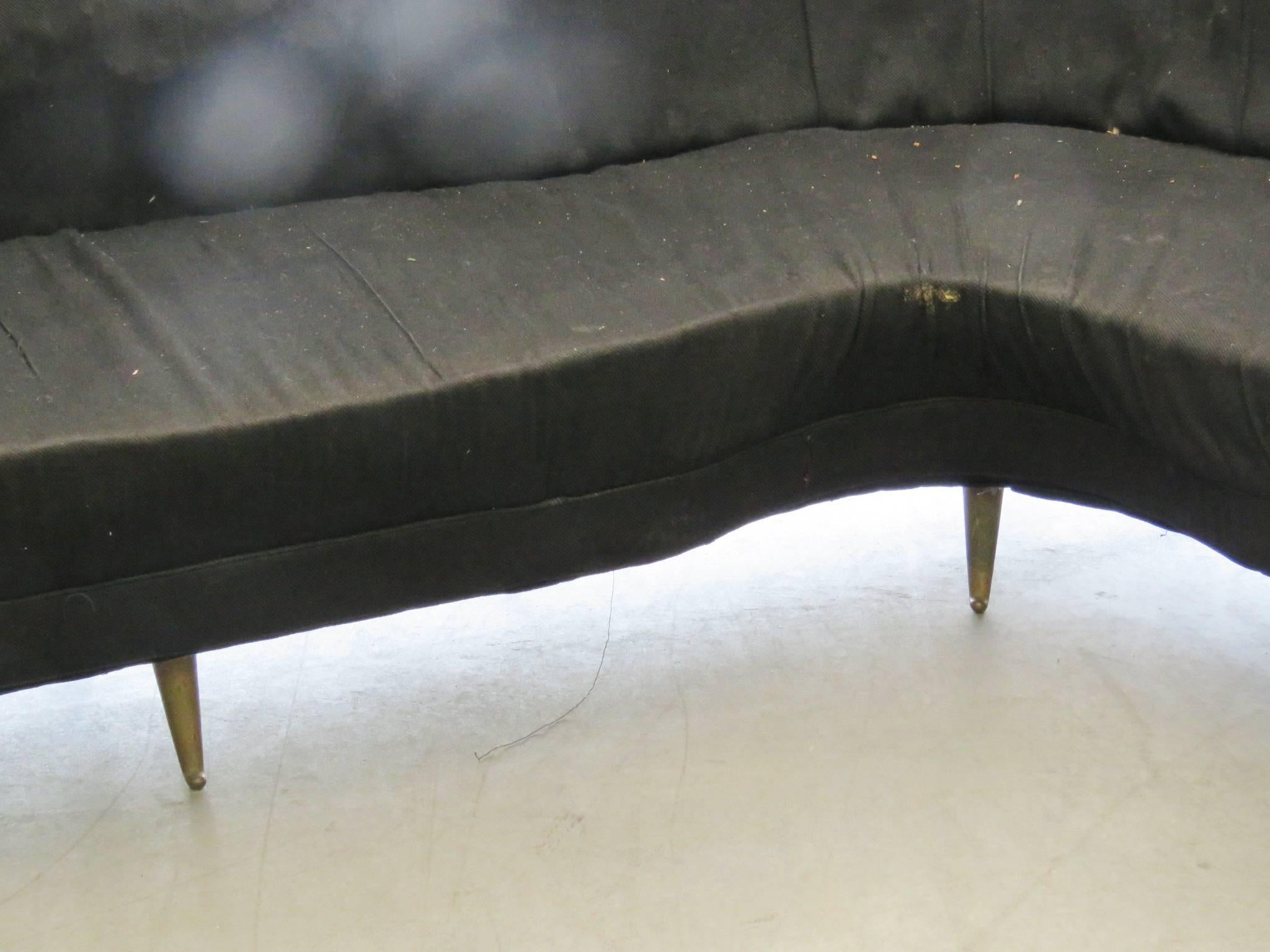 Gio Ponti Style Brass Leg Upholstered Sofa 2