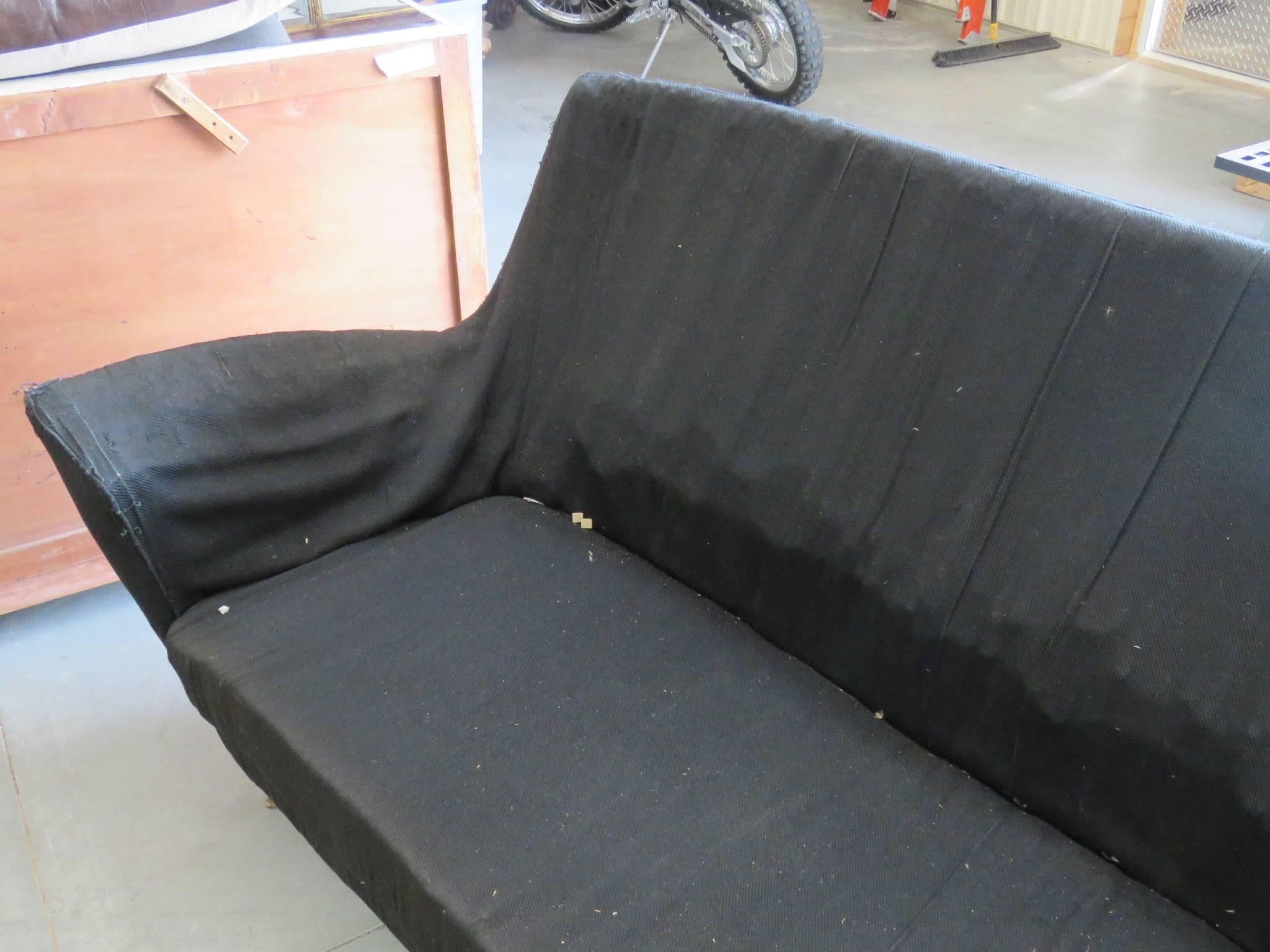 Gio Ponti Style Brass Leg Upholstered Sofa 1