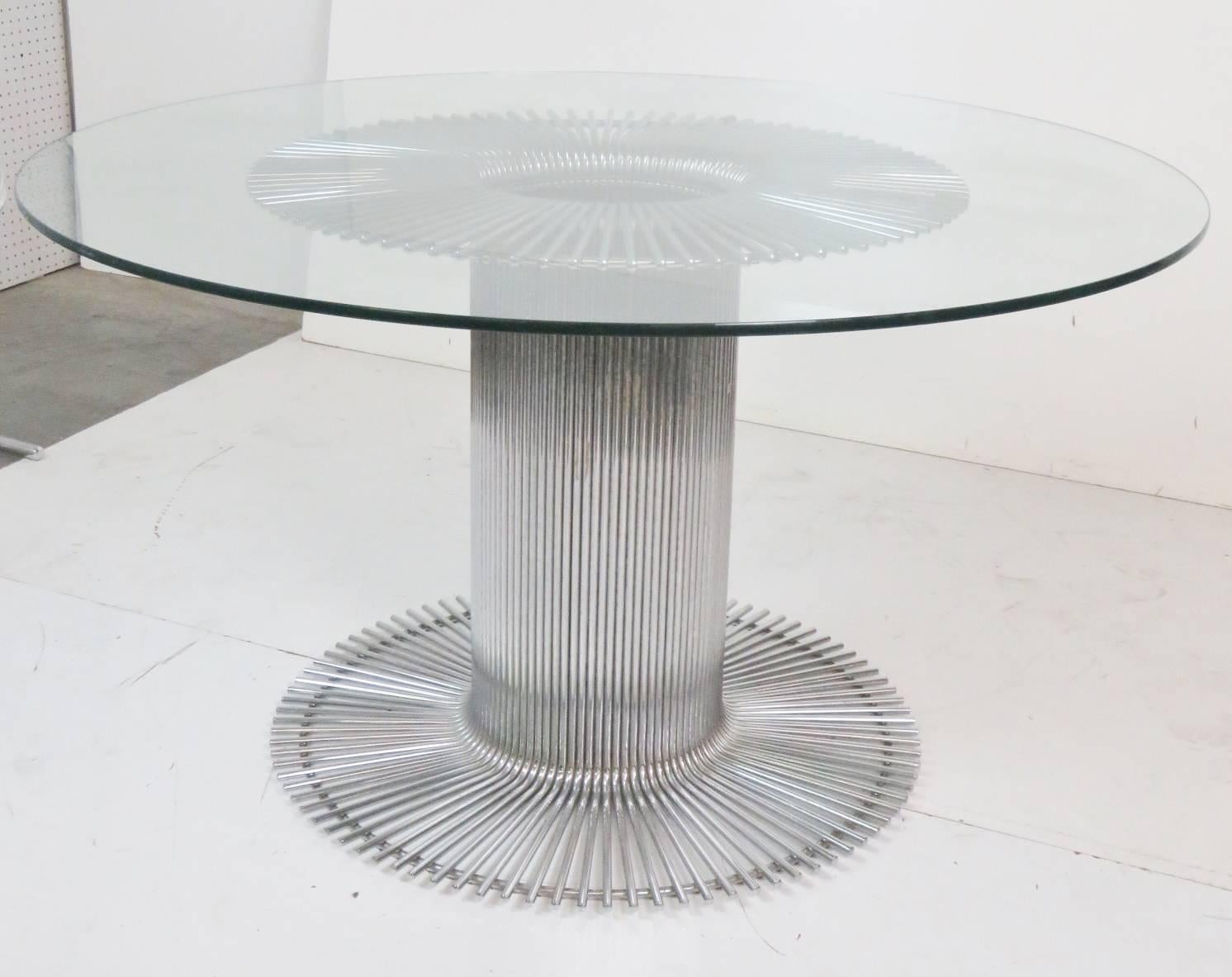 20th Century Bertoia Style Chrome and Glass Dining Set with Four-Chairs