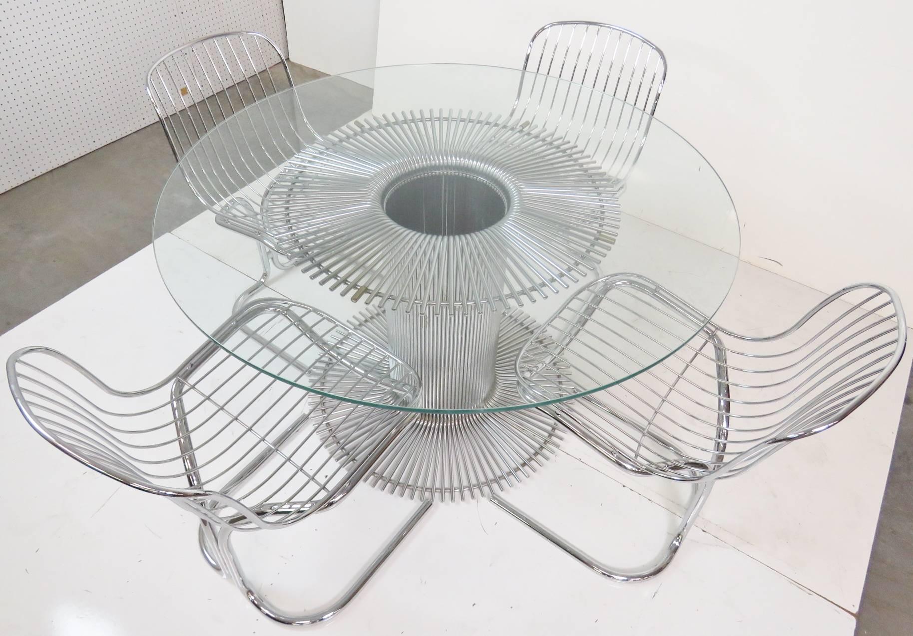 Bertoia Style Chrome and Glass Dining Set with Four-Chairs 2