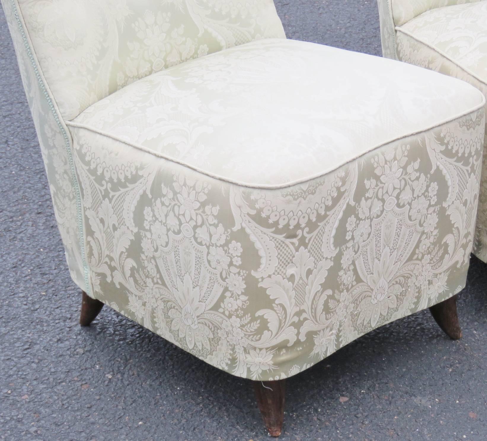 20th Century Pair of Buffa Tufted Upholstered Slipper Chairs