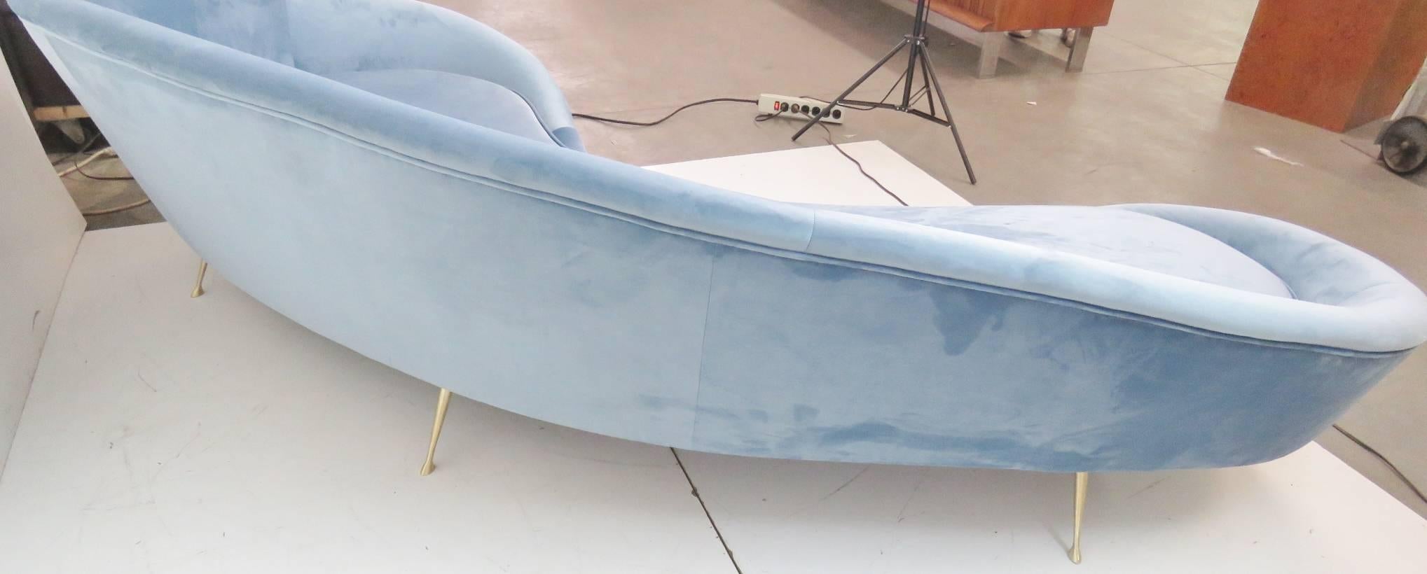 Parisi Style Kidney Shaped Brass Leg Sofa In Good Condition In Swedesboro, NJ