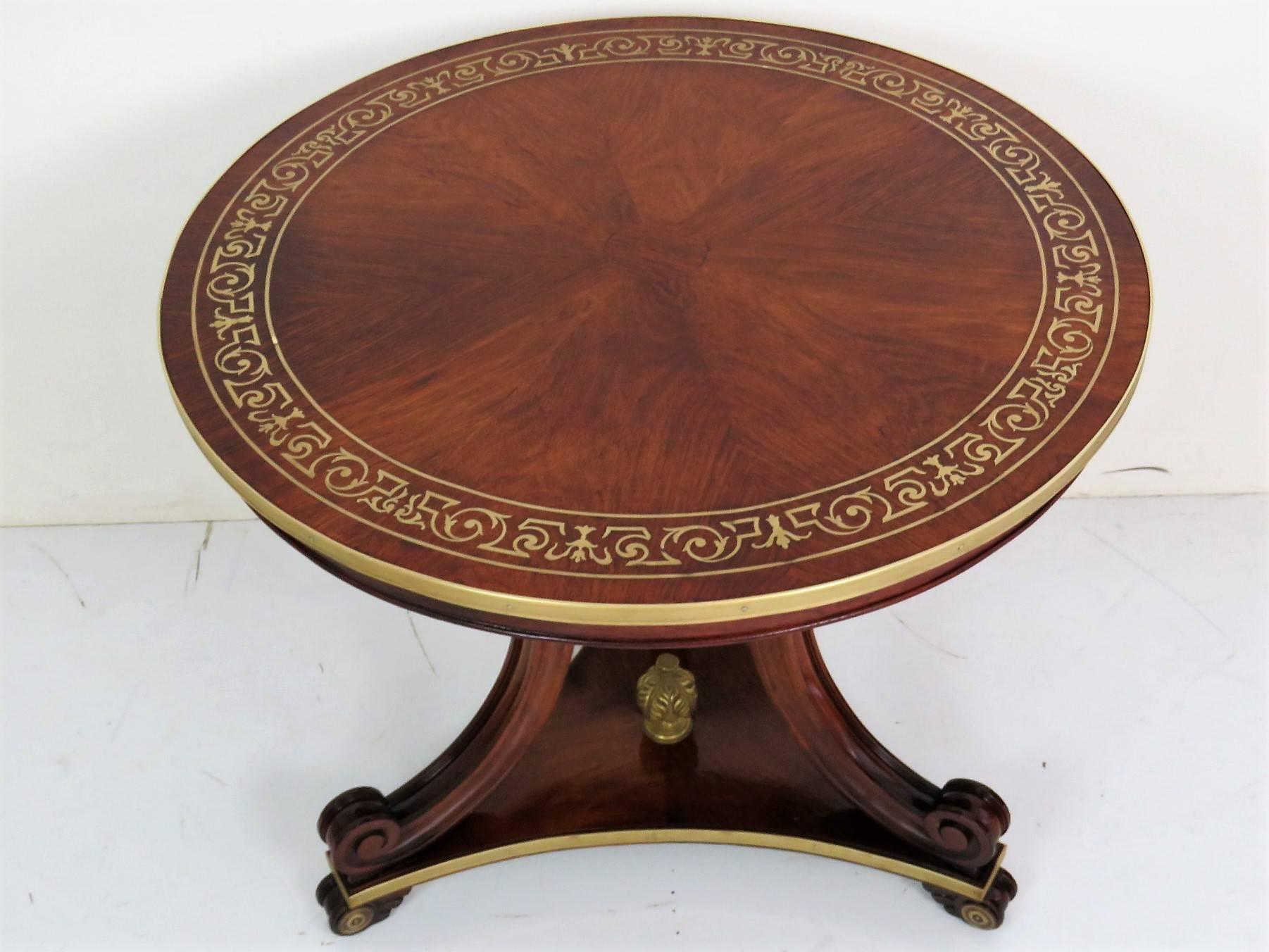 Mahogany Boulle Brass Inlay Russian Or Baltic Center Table  In Good Condition In Swedesboro, NJ