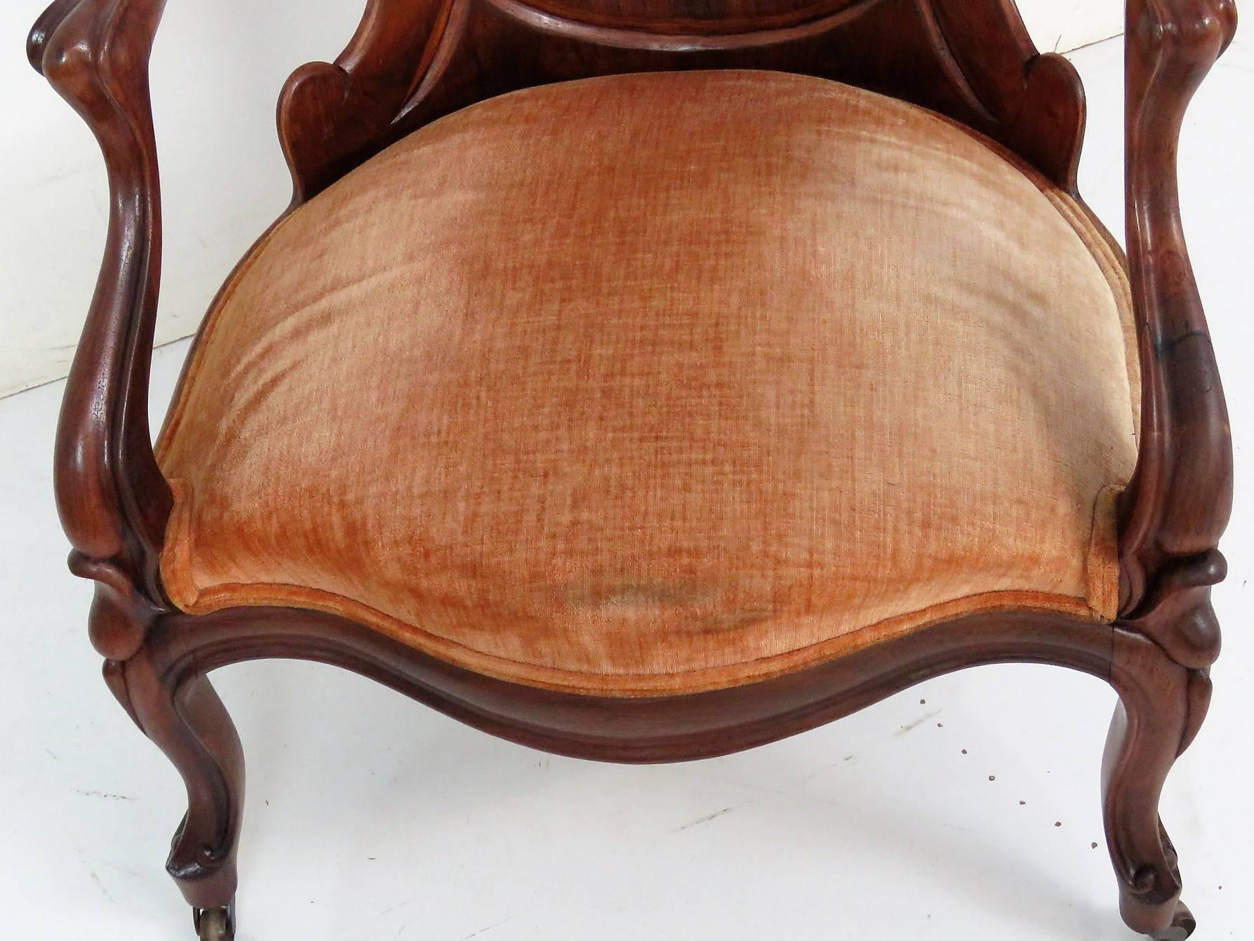 John Henry Belter Style Walnut Laminated Upholstered Man's Chair 3