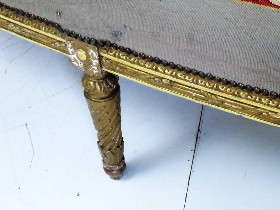 Antique French Louis XVI Style Gilt Carved Aubusson Upholstered Sofa Settee 1