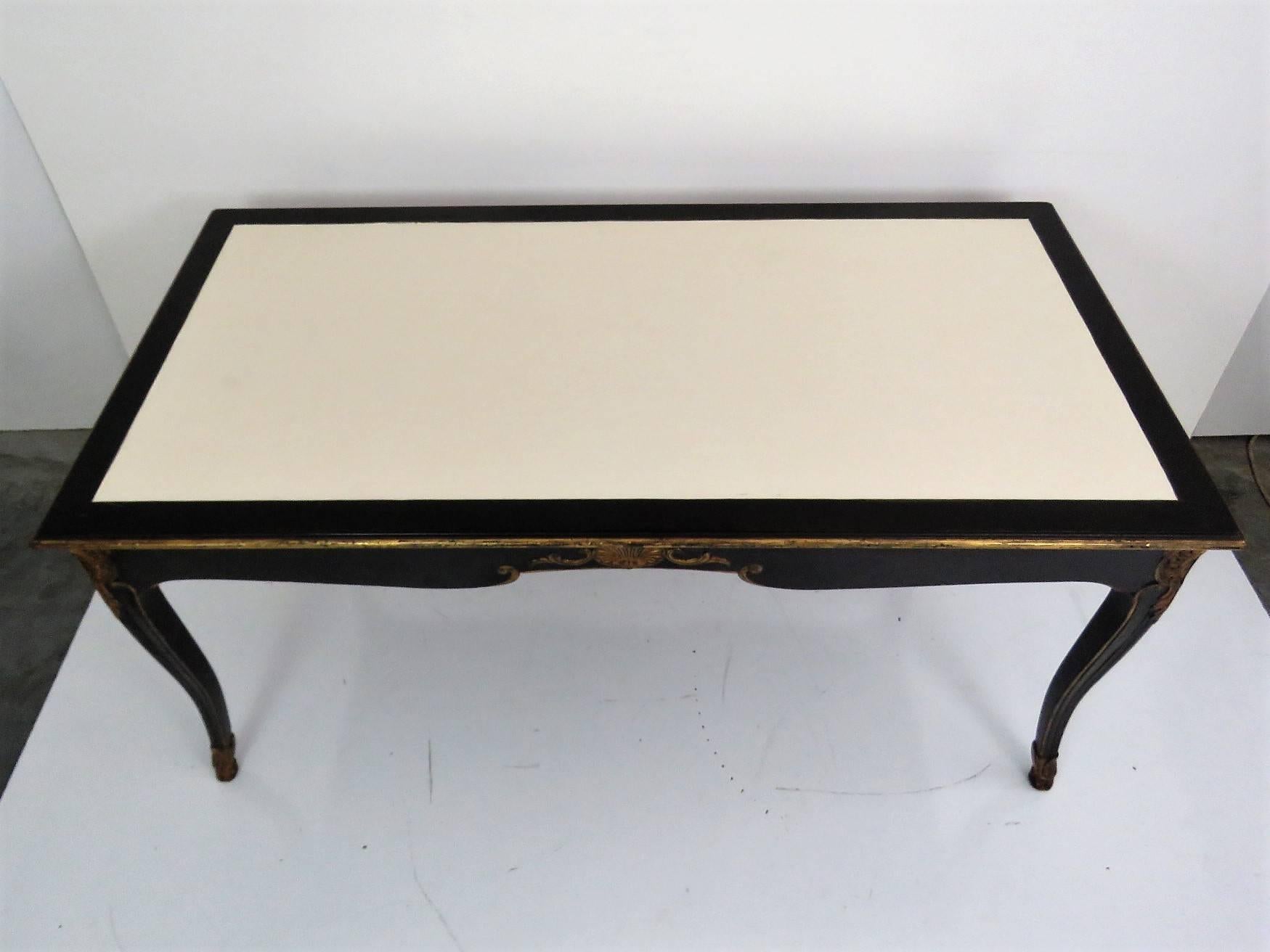 20th Century Maison Jansen Regency Style Ebonized and Gilt Leather Top Desk