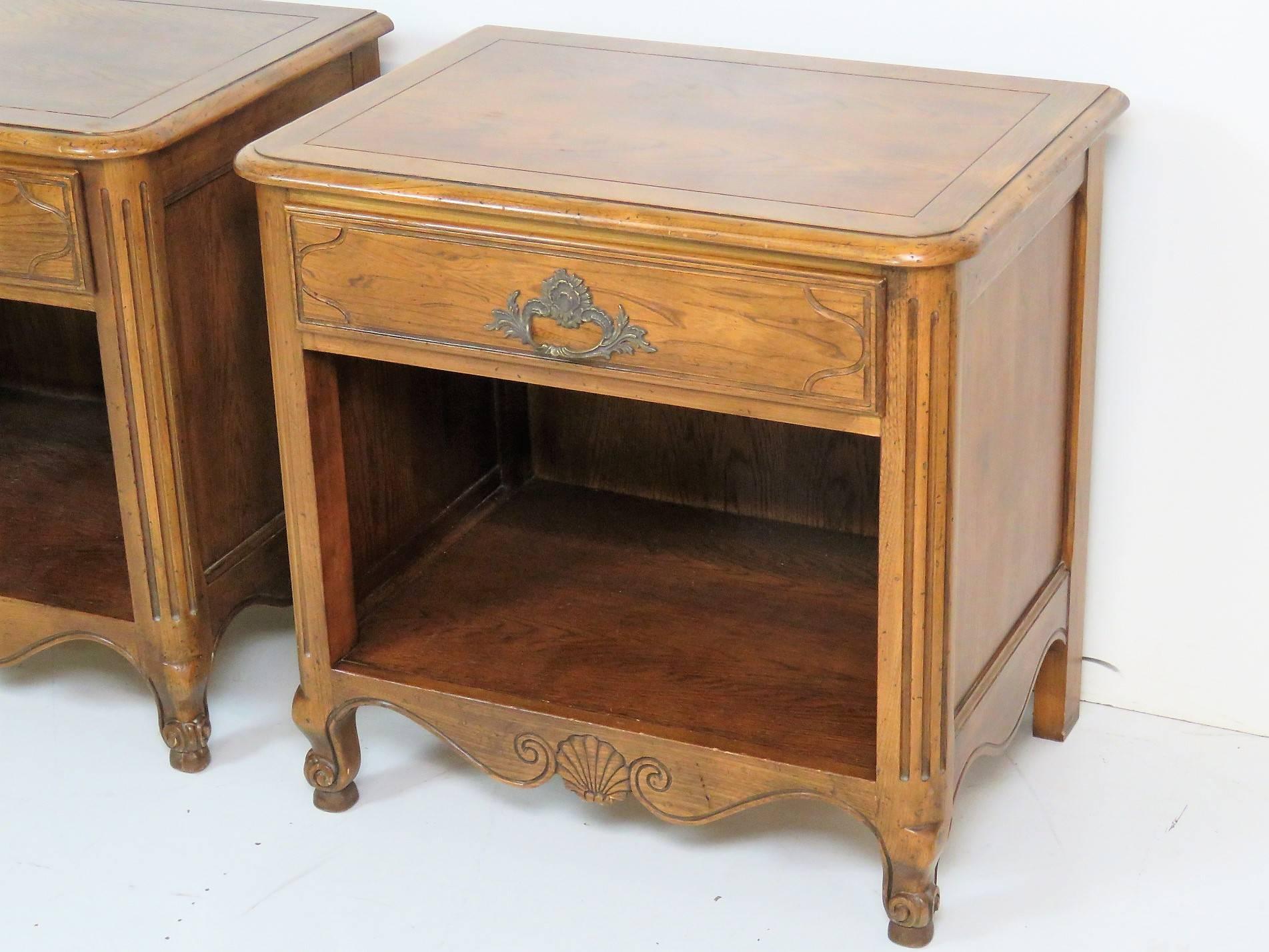Pair of Baker Country French Walnut Nightstands In Good Condition In Swedesboro, NJ