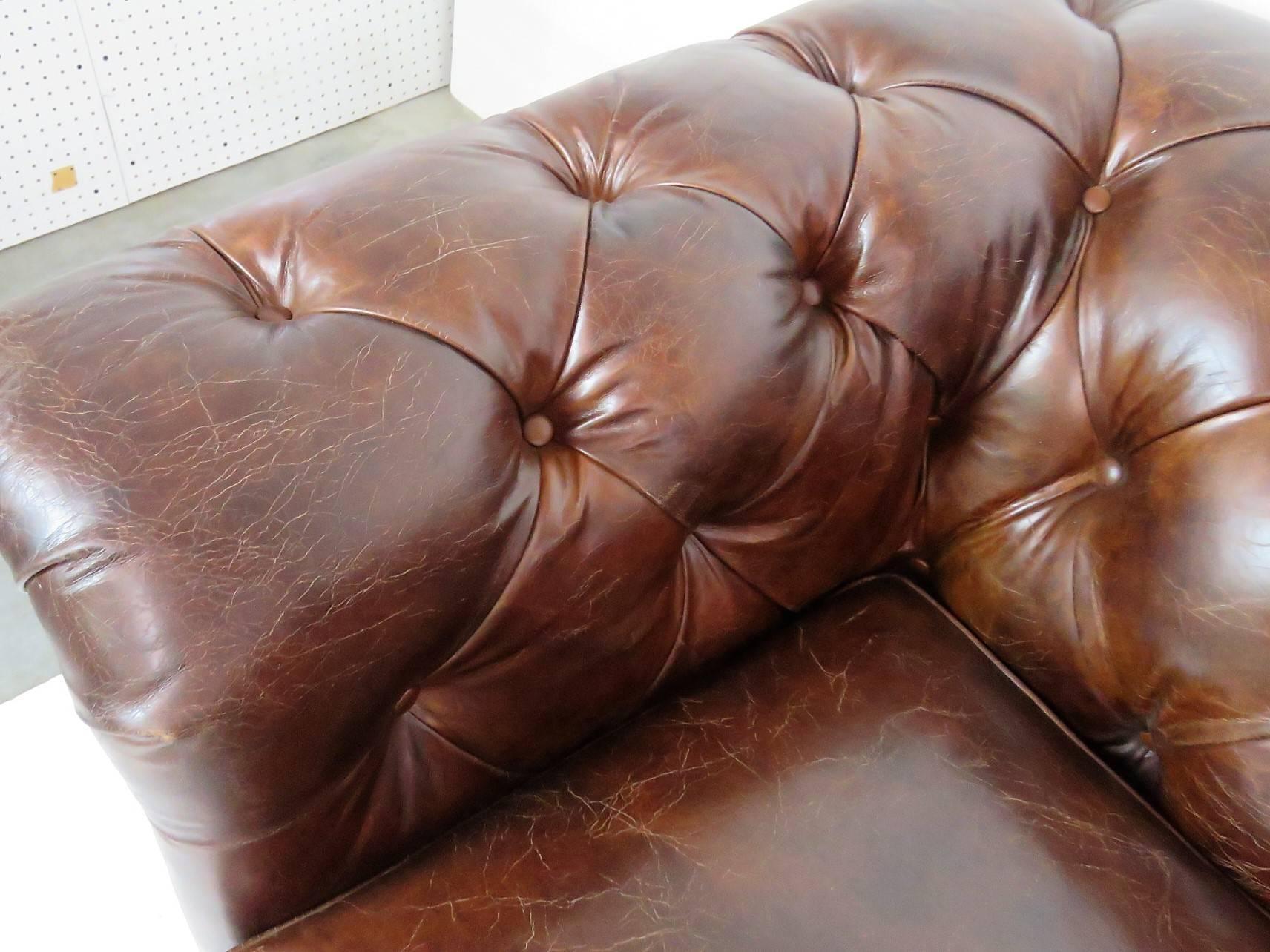 20th Century Georgian Style Brown Leather Tufted Chesterfield Sofa