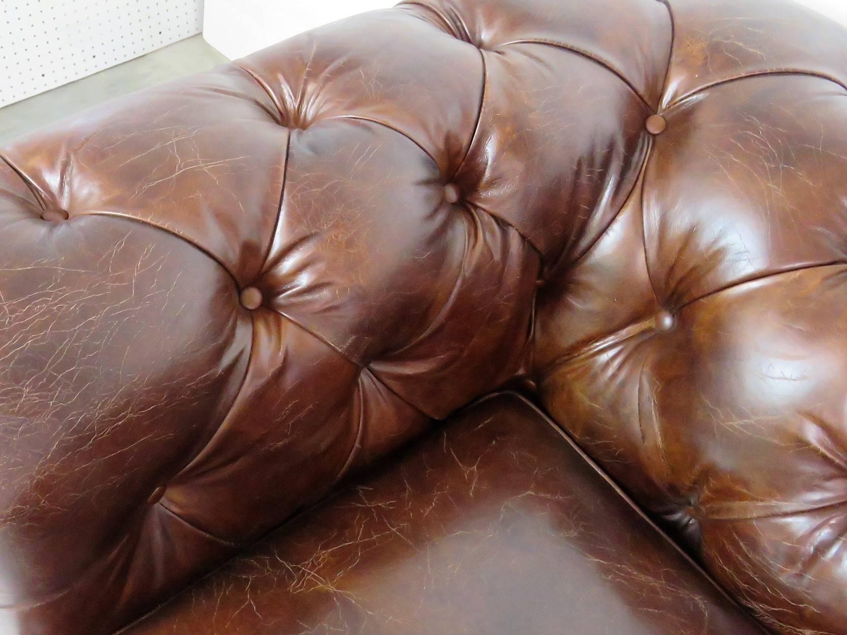 20th Century Georgian Style Distressed Leather Tufted Sofa