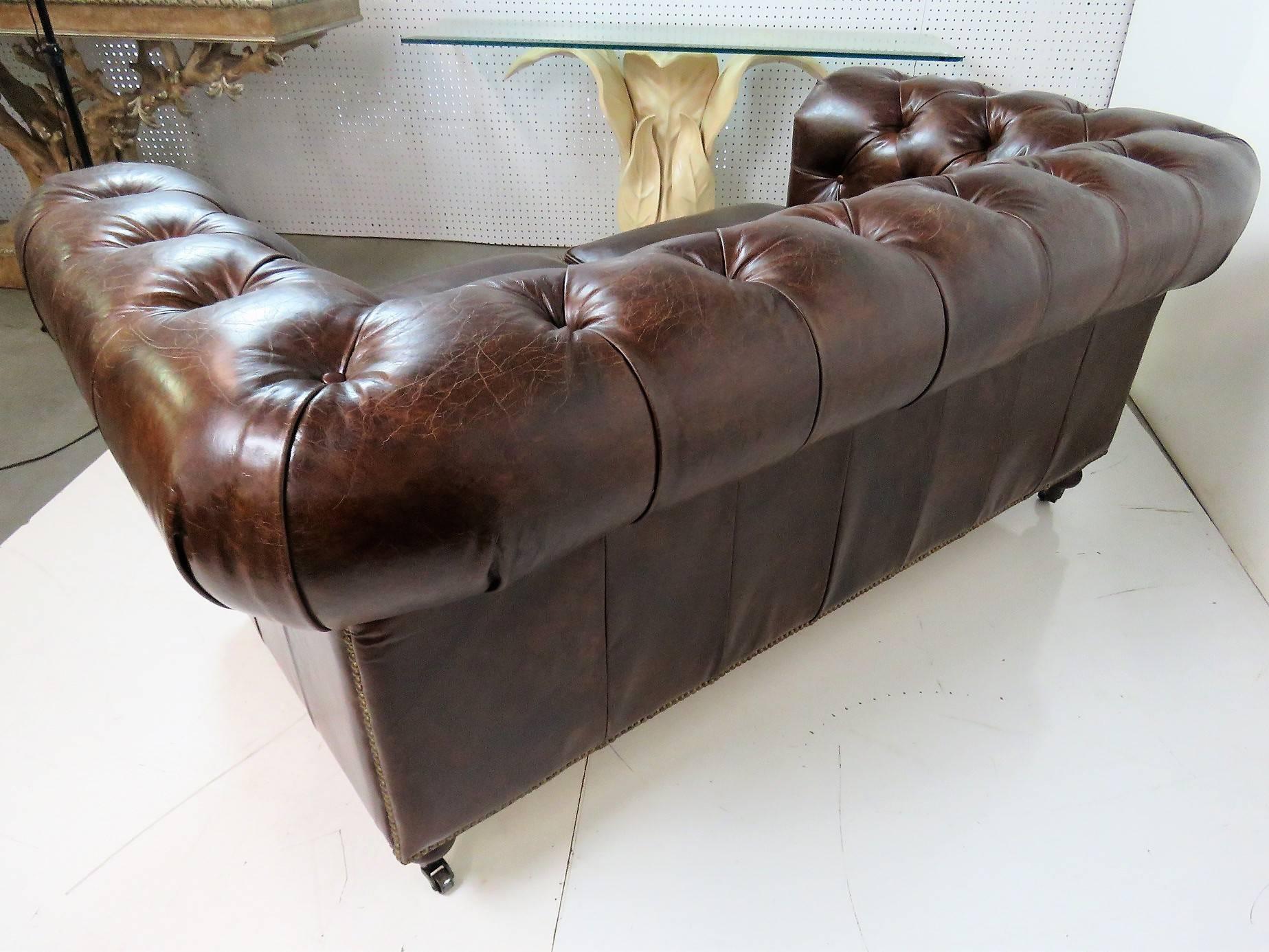 Georgian Style Distressed Leather Tufted Sofa 3