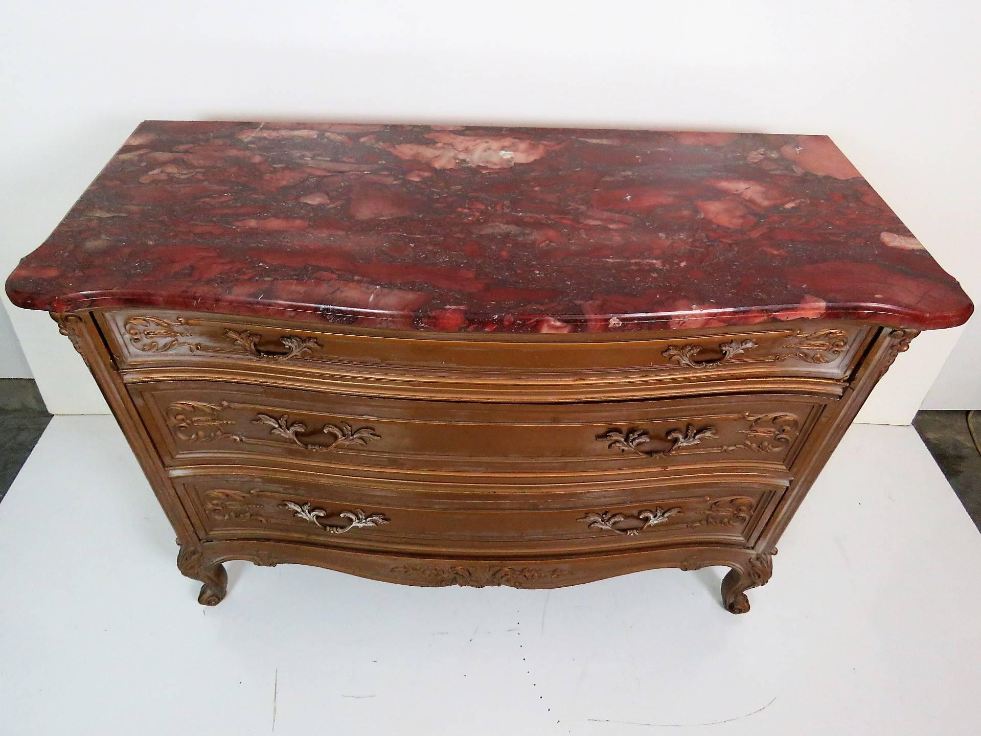 French Style Gilt Carved Marble-Top Commode In Good Condition In Swedesboro, NJ