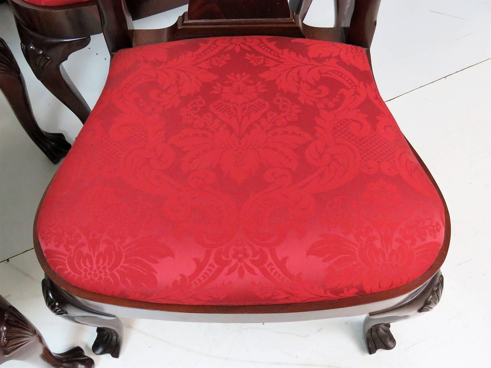 Ten Mahogany Carved Upholstered Dining Chairs In Good Condition In Swedesboro, NJ