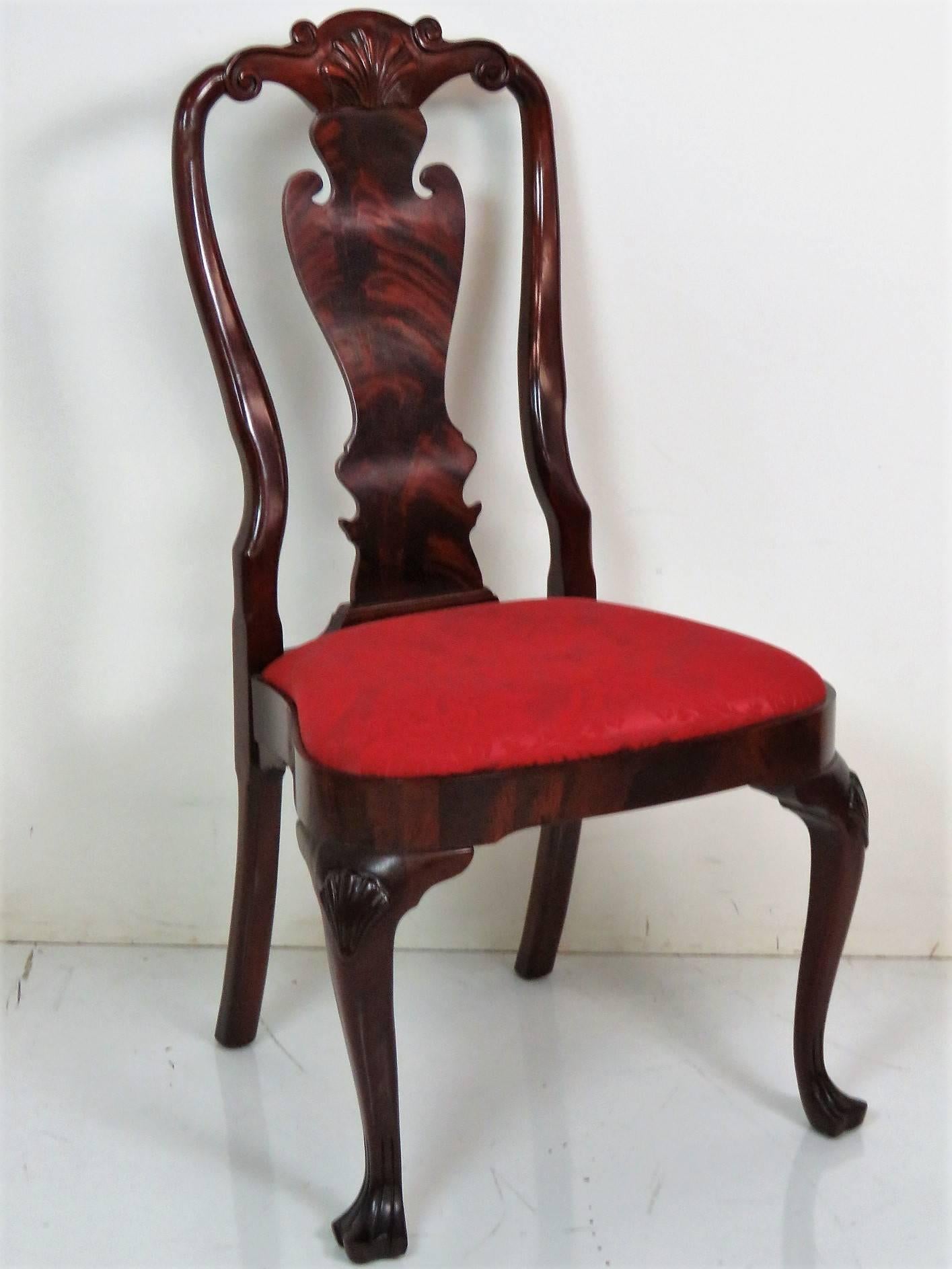 20th Century Ten Mahogany Carved Upholstered Dining Chairs