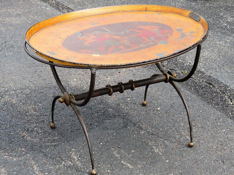 Tole Painted Tray Top Metal Coffee Table For Sale at 1stDibs