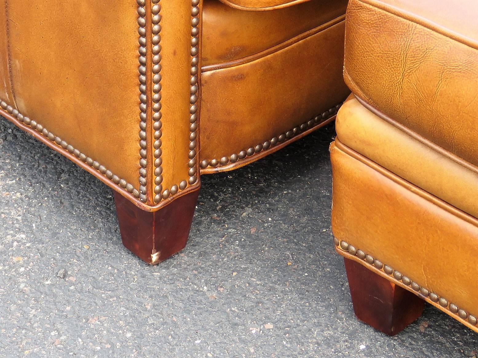 Distressed Brown Leather Lounge Chair and Ottoman 1