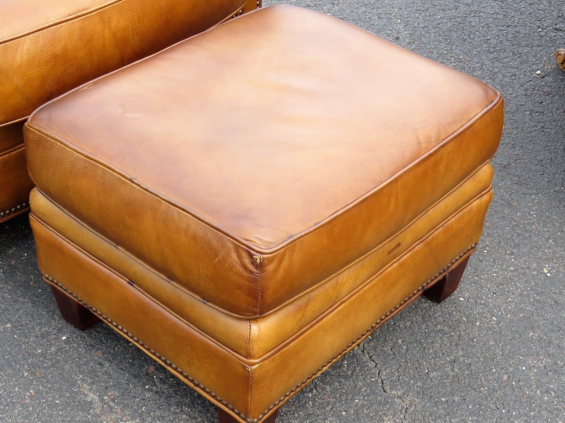 Distressed Brown Leather Lounge Chair and Ottoman 2