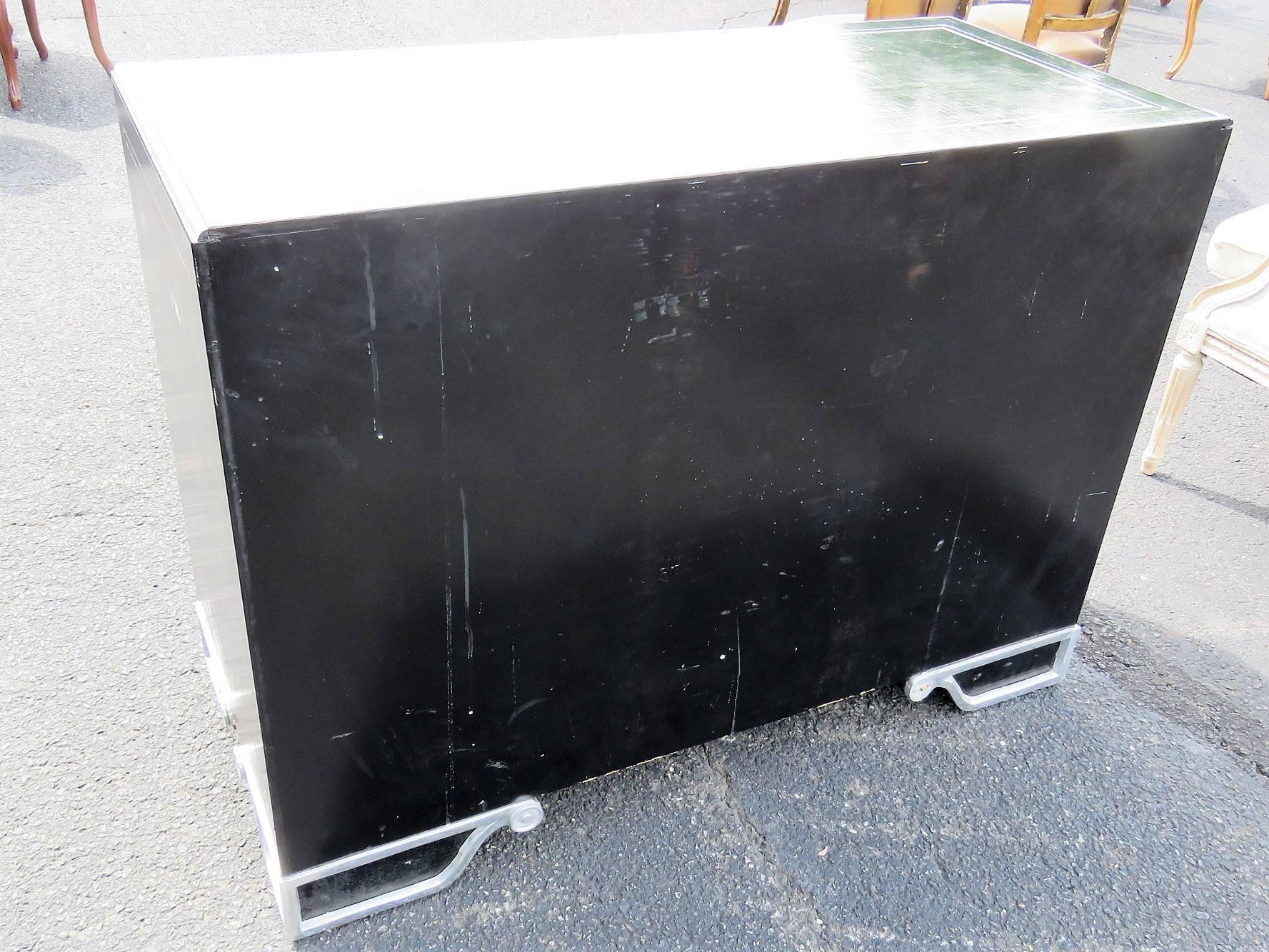 Maitland Smith Black Leather and Chrome Chest In Good Condition In Swedesboro, NJ