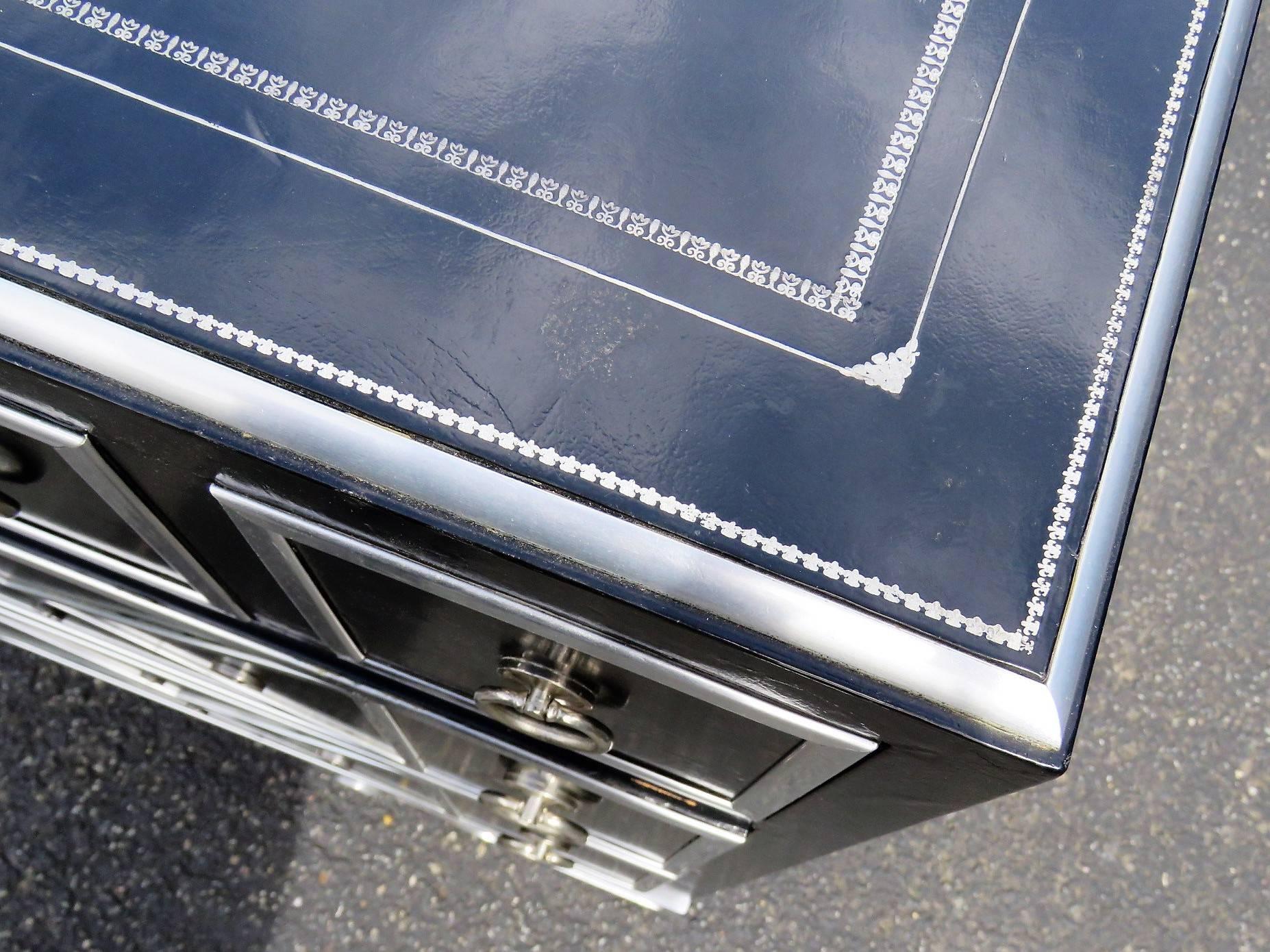 Maitland Smith Black Leather and Chrome Chest 1