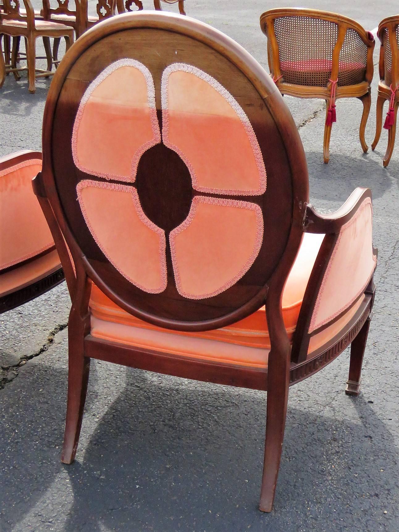20th Century Fine Pair English Mahogany Adams Style Upholstered Back Dining Arm Chairs