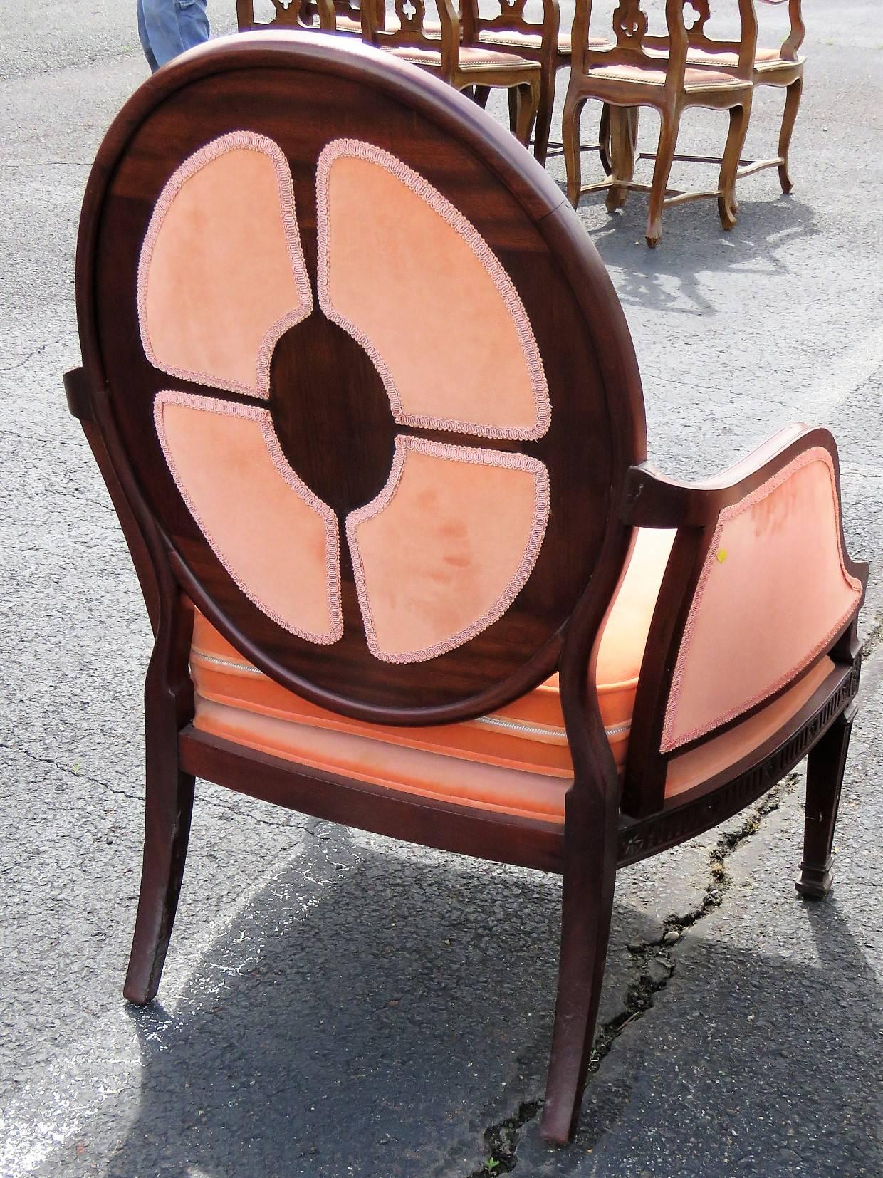 Fine Pair English Mahogany Adams Style Upholstered Back Dining Arm Chairs 4