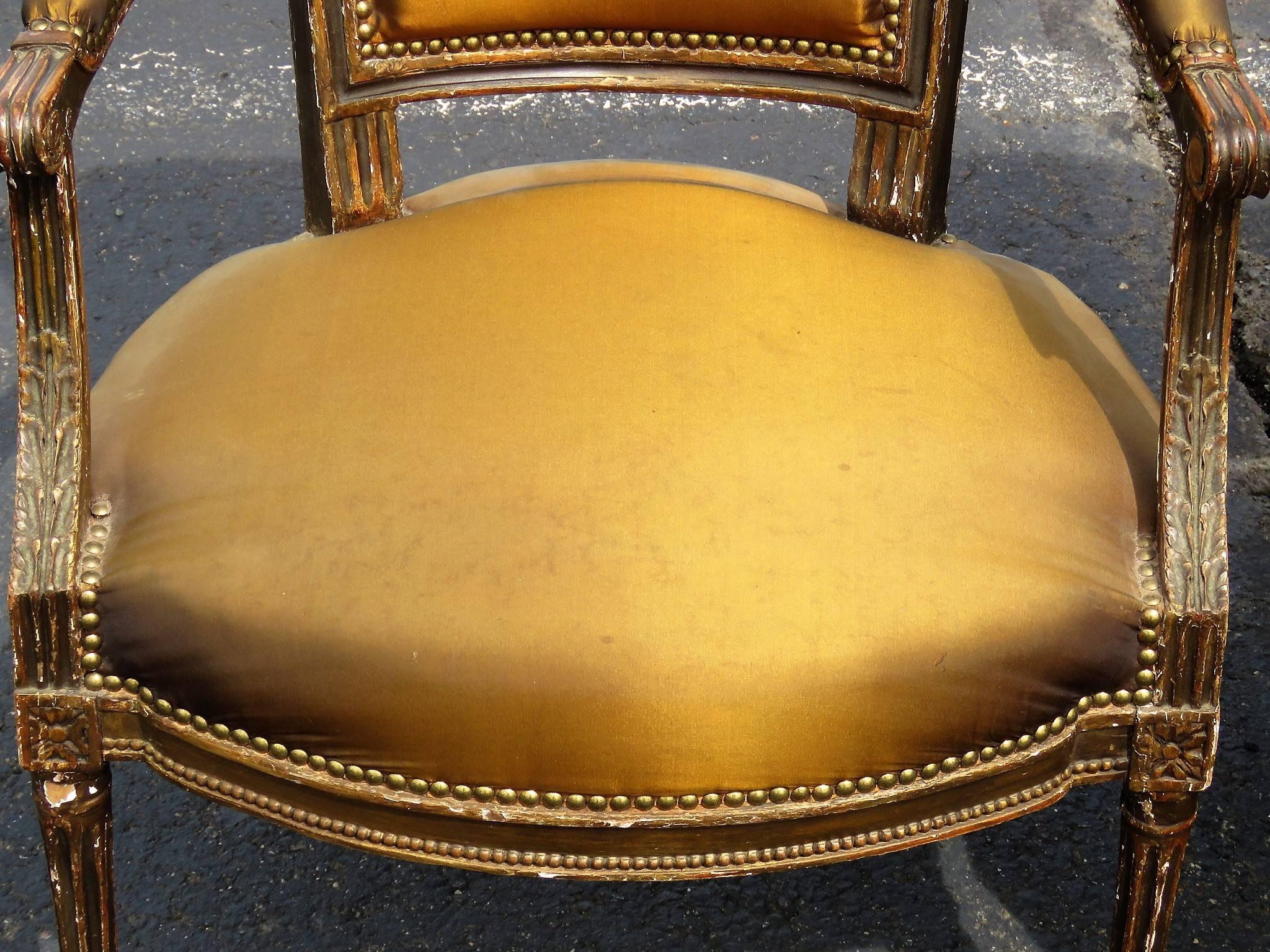 20th Century Pair of Louis XVI Style Distressed Painted Fauteuils